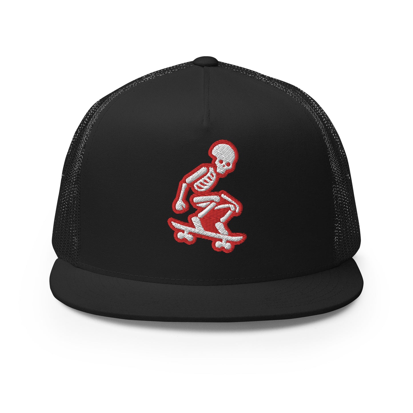 Skeleton Skater Trucker Cap in Red and White