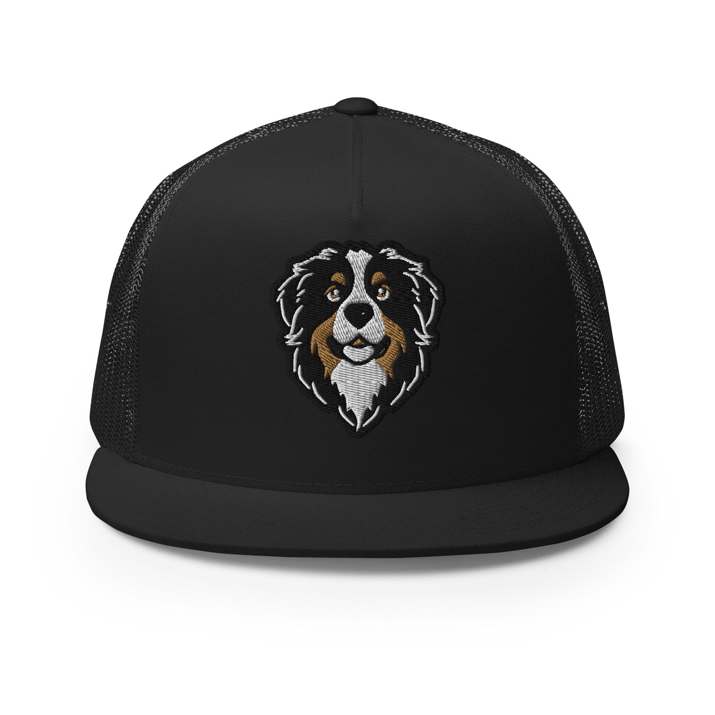Bernese Mountain Dog Trucker Cap in Black, Gold, and White