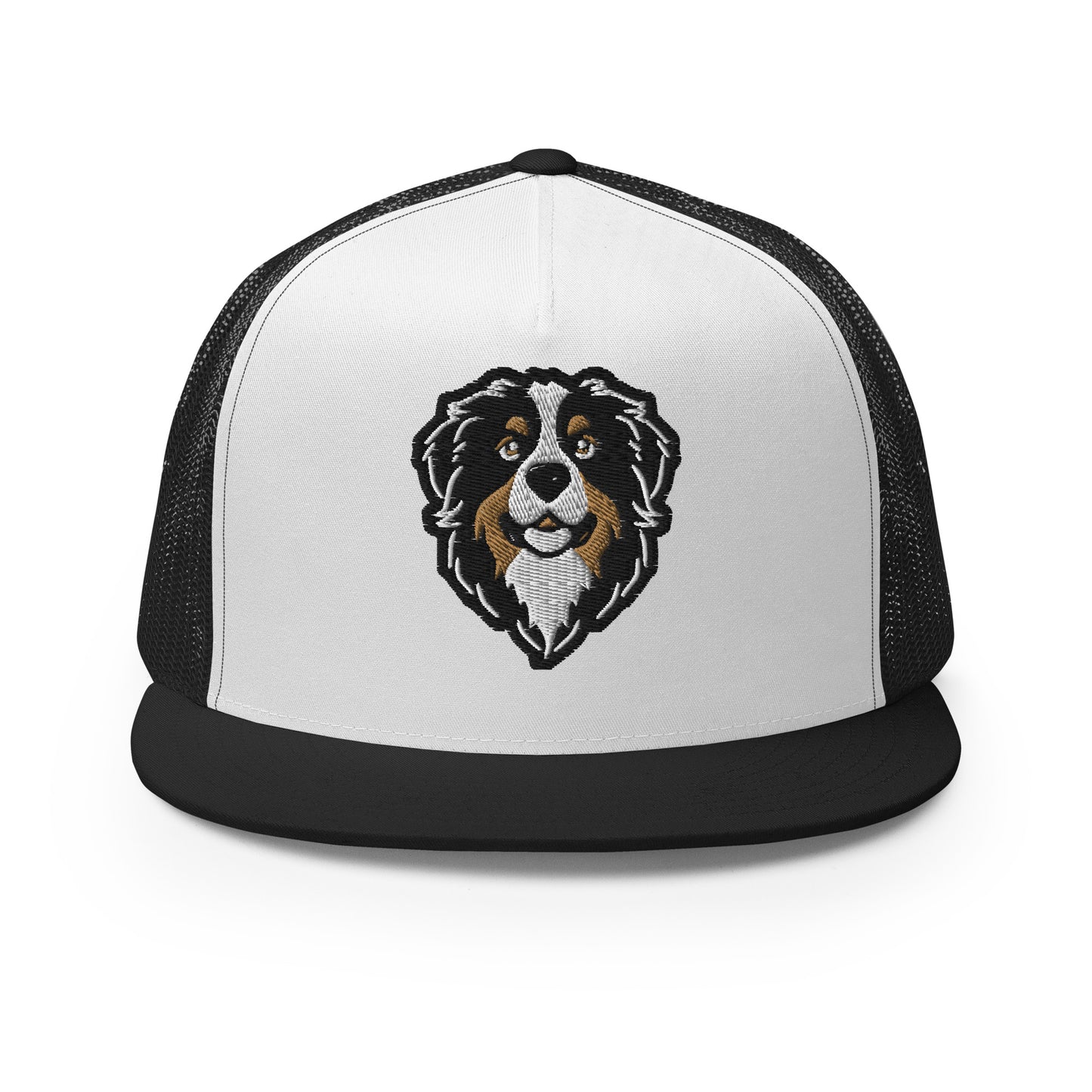 Bernese Mountain Dog Trucker Cap in Black, Gold, and White