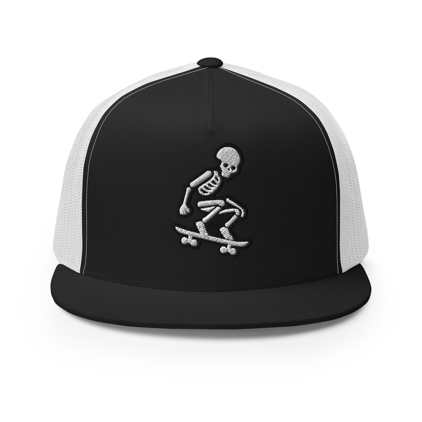 Skeleton Skater Trucker Cap in Black & White