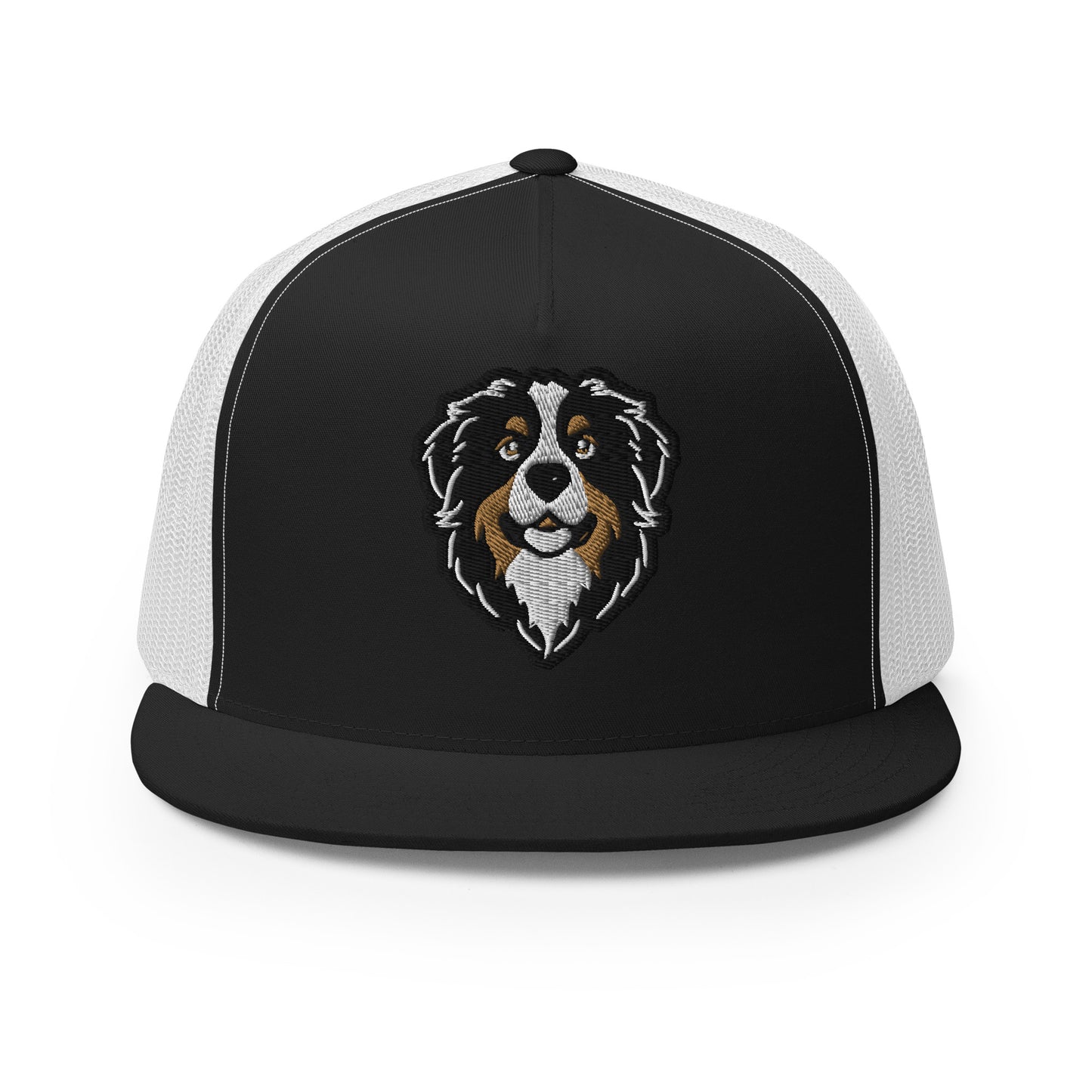 Bernese Mountain Dog Trucker Cap in Black, Gold, and White