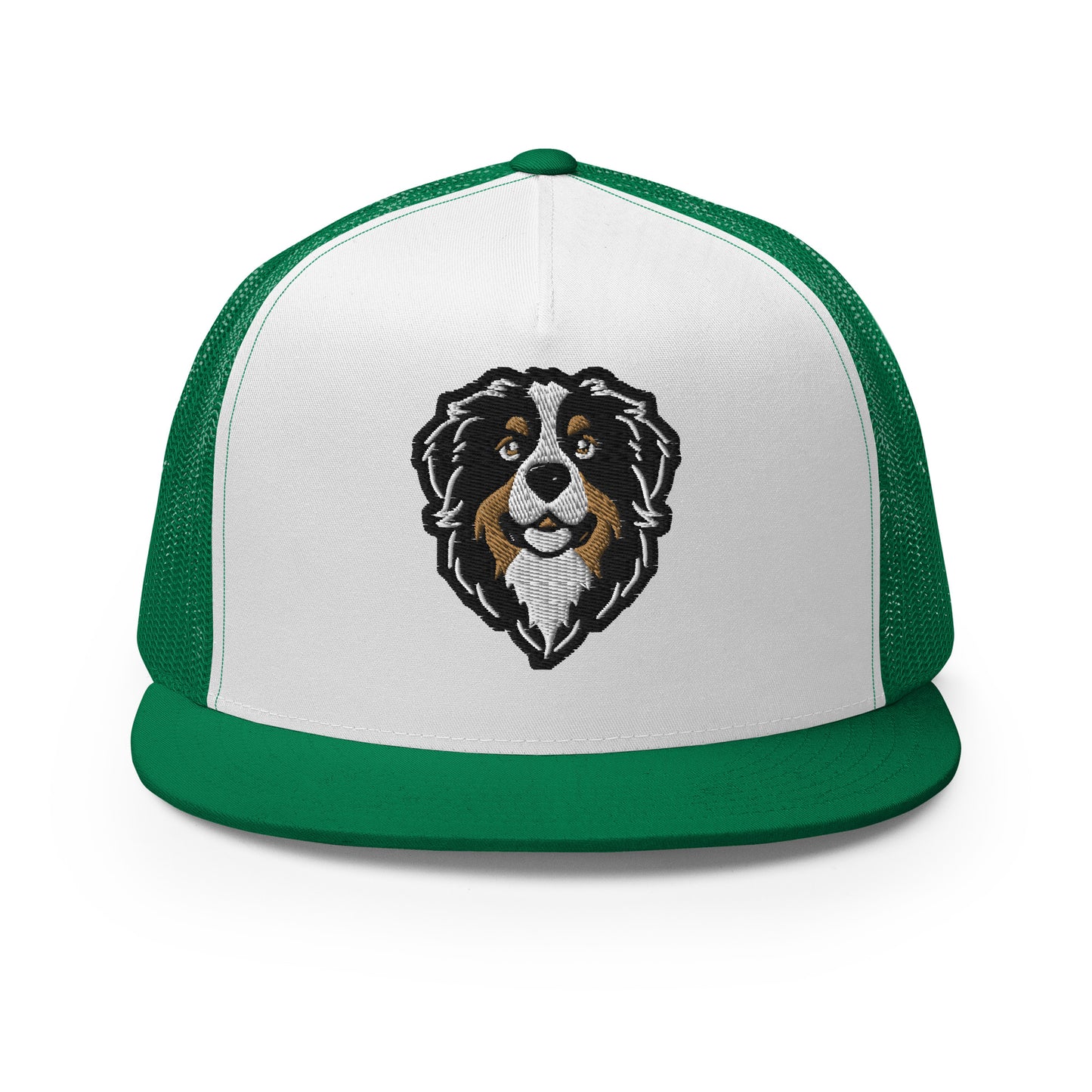Bernese Mountain Dog Trucker Cap in Black, Gold, and White