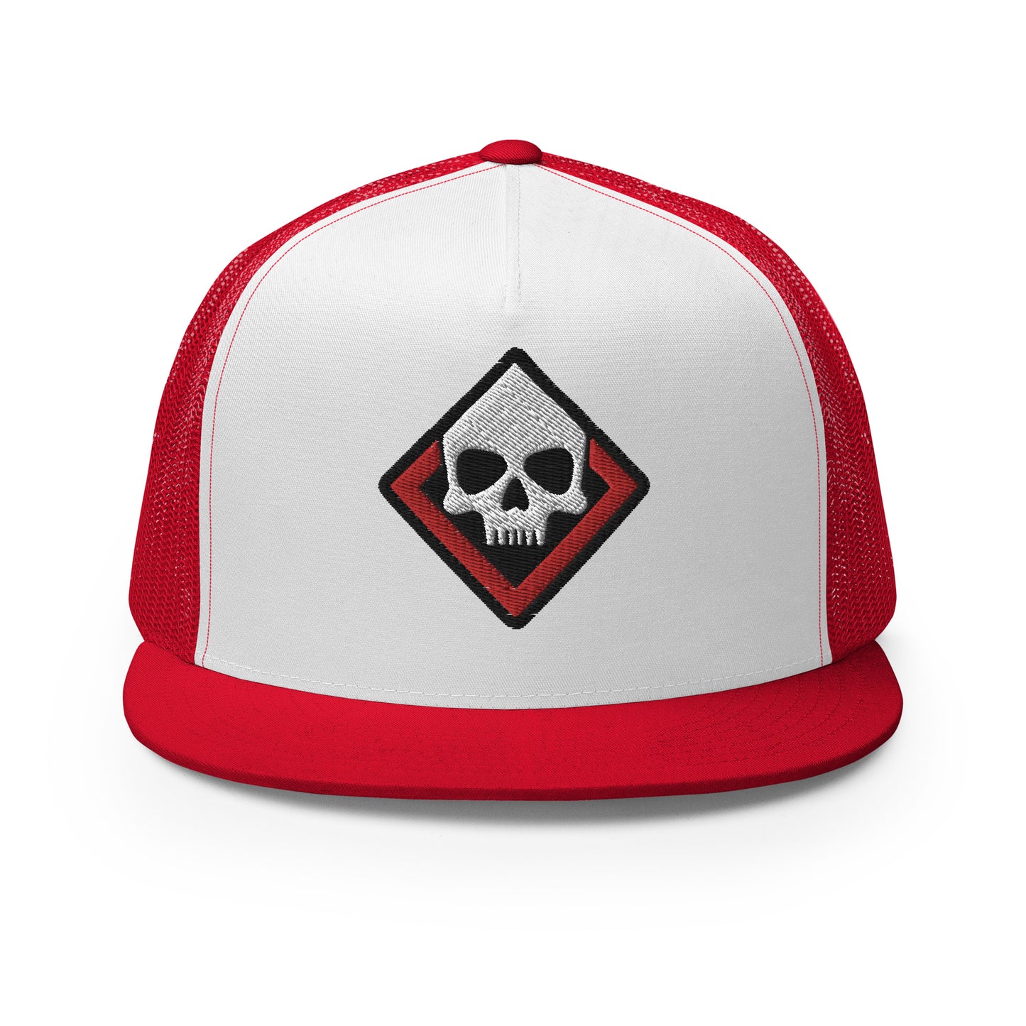 Death Diamond Trucker Cap in Red, Black, and White