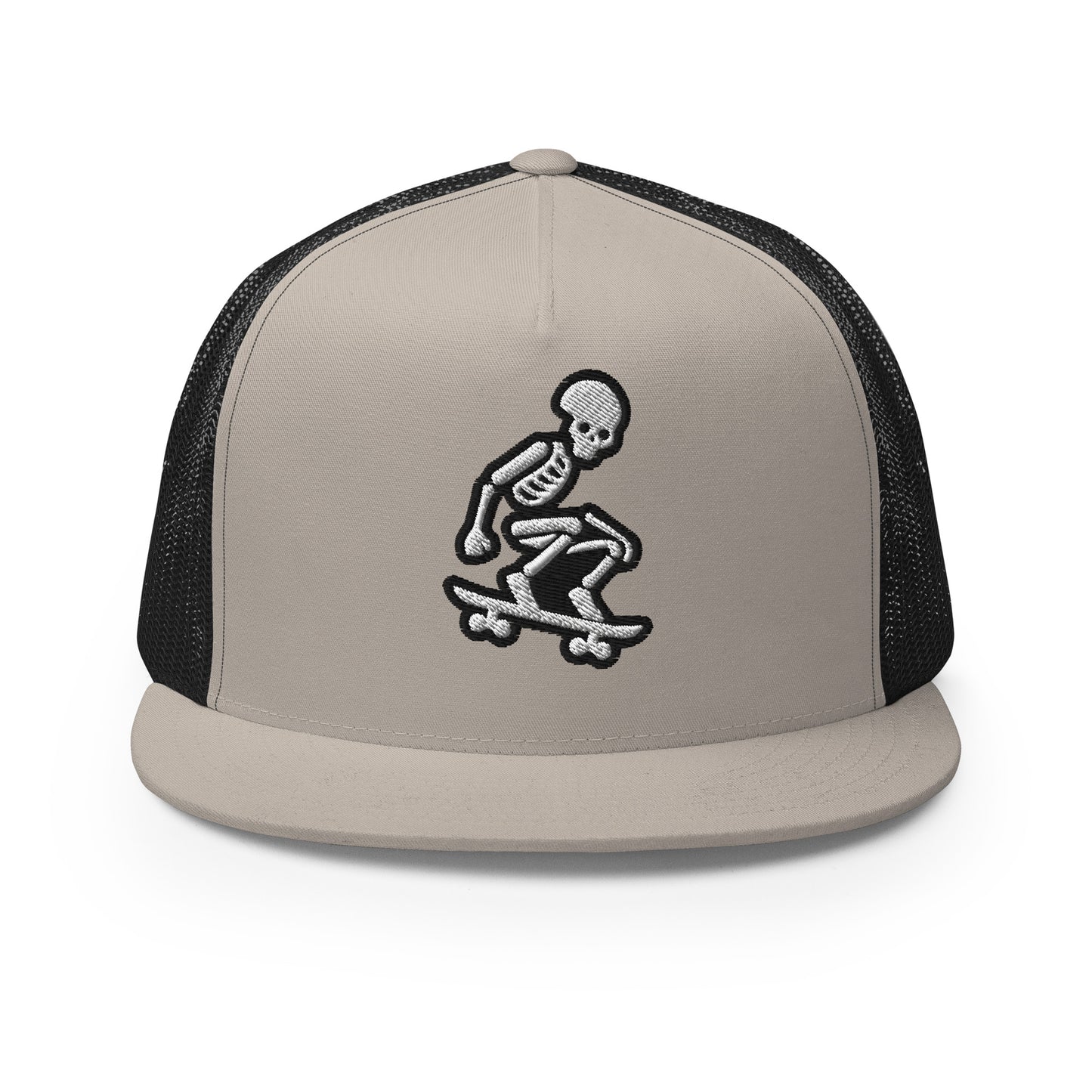 Skeleton Skater Trucker Cap in Black & White