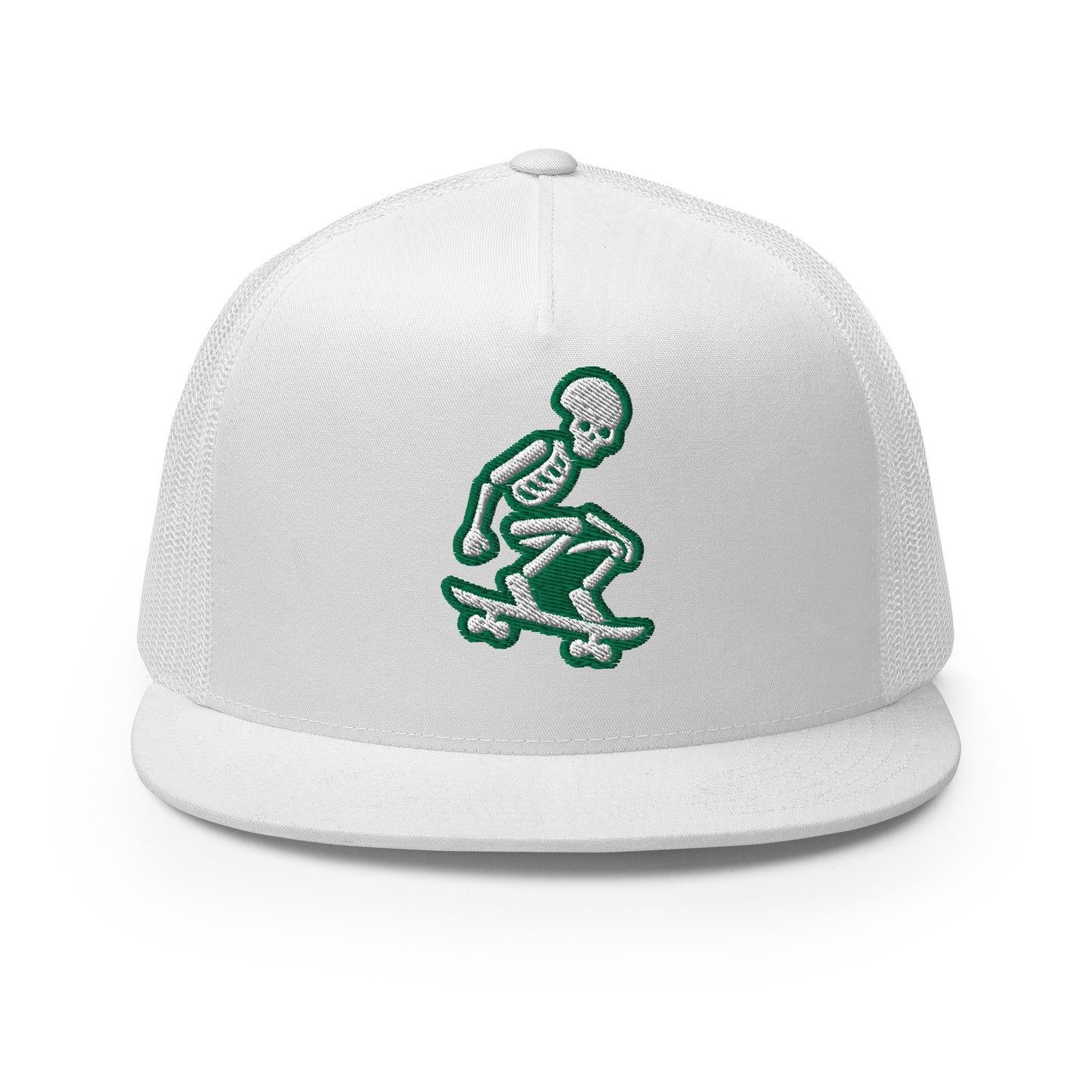 Skeleton Skater Trucker Cap in Kelly Green and White