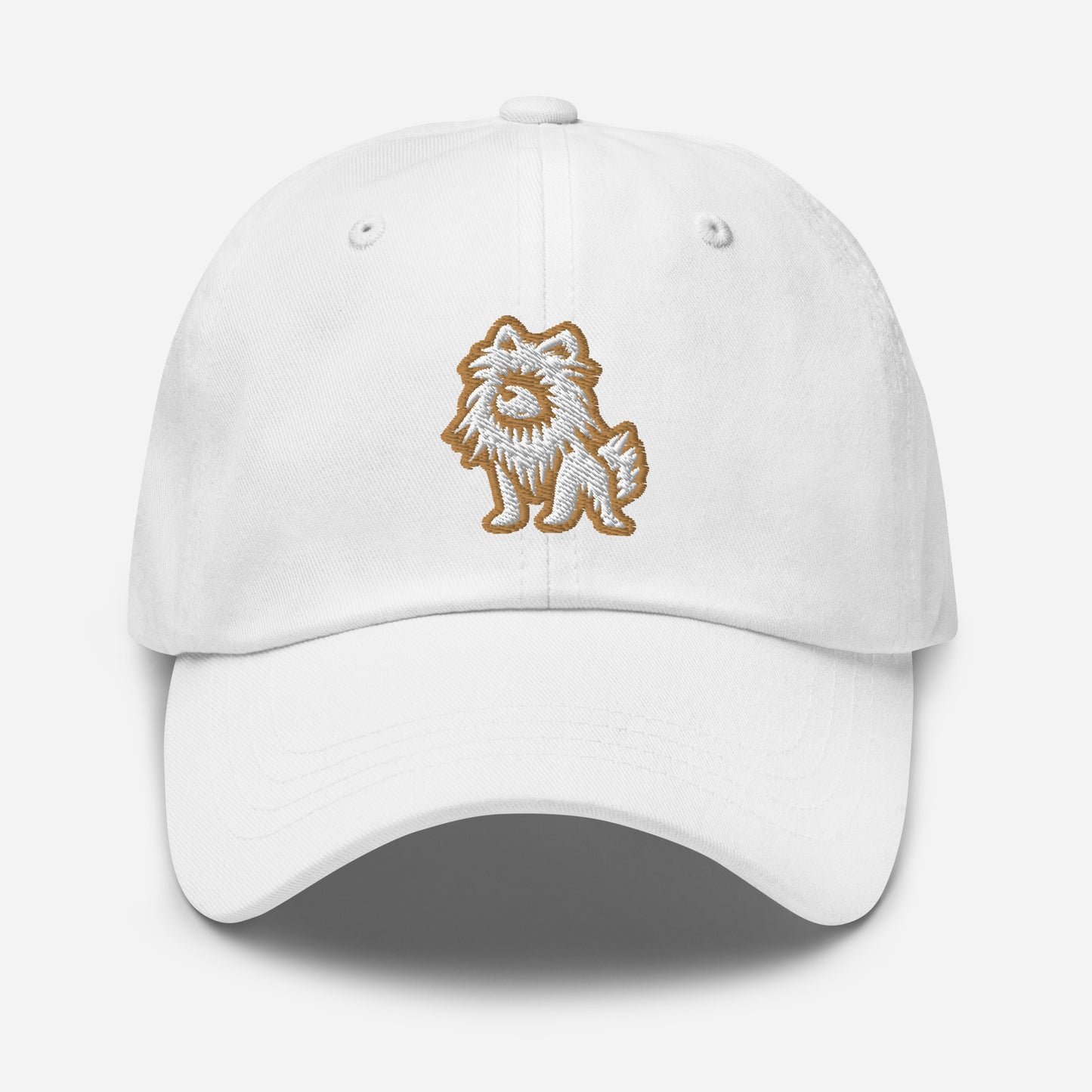 Pomeranian Dad Hat in Gold and White