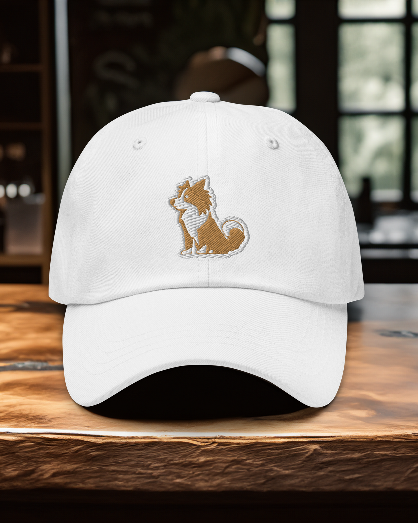 Collie Dad Hat in White and Gold