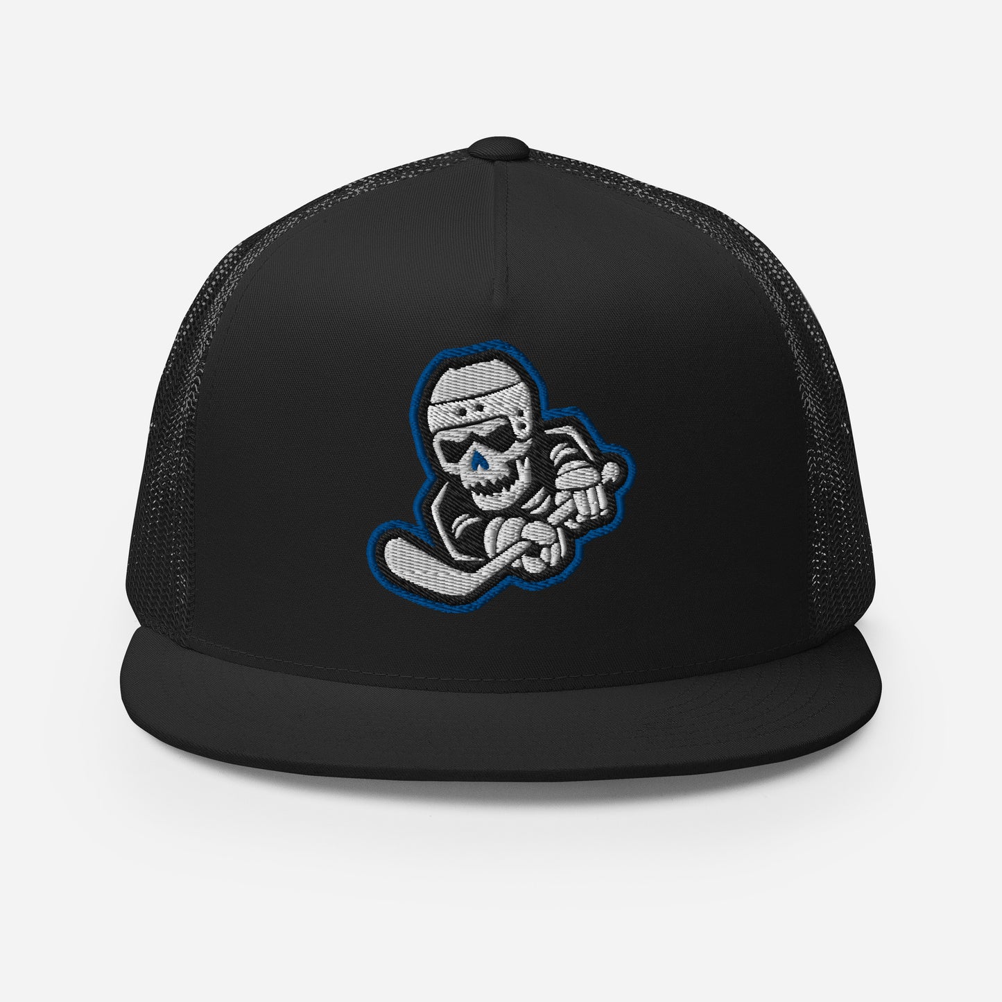 Skeleton Striker Trucker Cap in Royal Blue, Black, and White