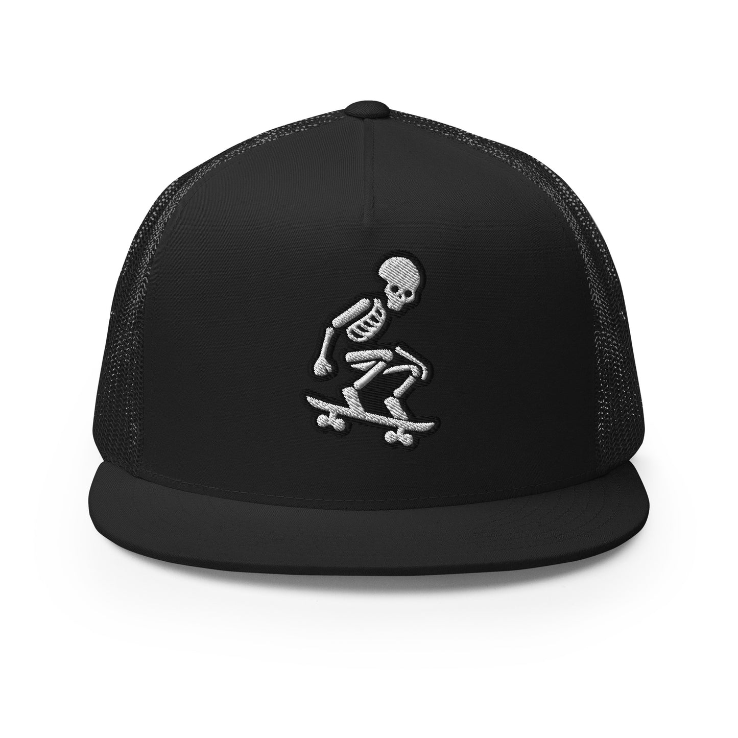 Skeleton Skater Trucker Cap in Black & White