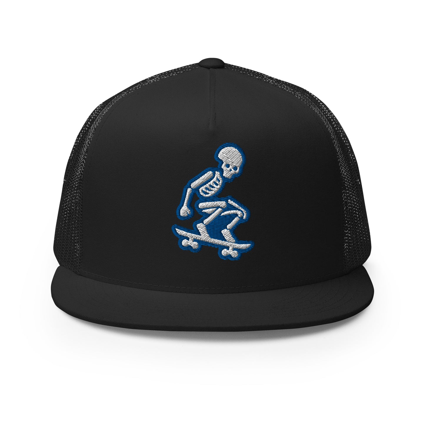 Skeleton Skater Trucker Cap in Royal Blue and White