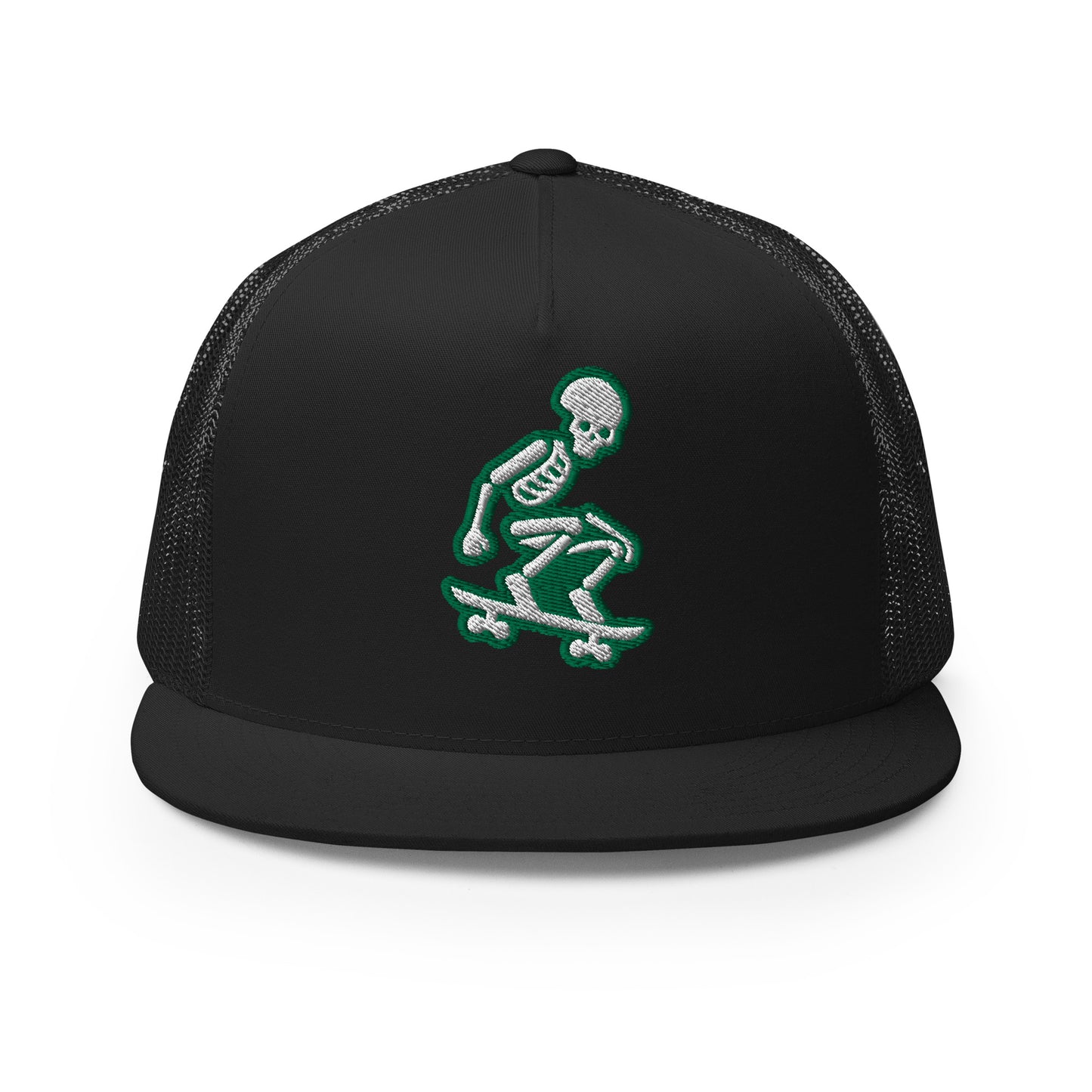 Skeleton Skater Trucker Cap in Kelly Green and White