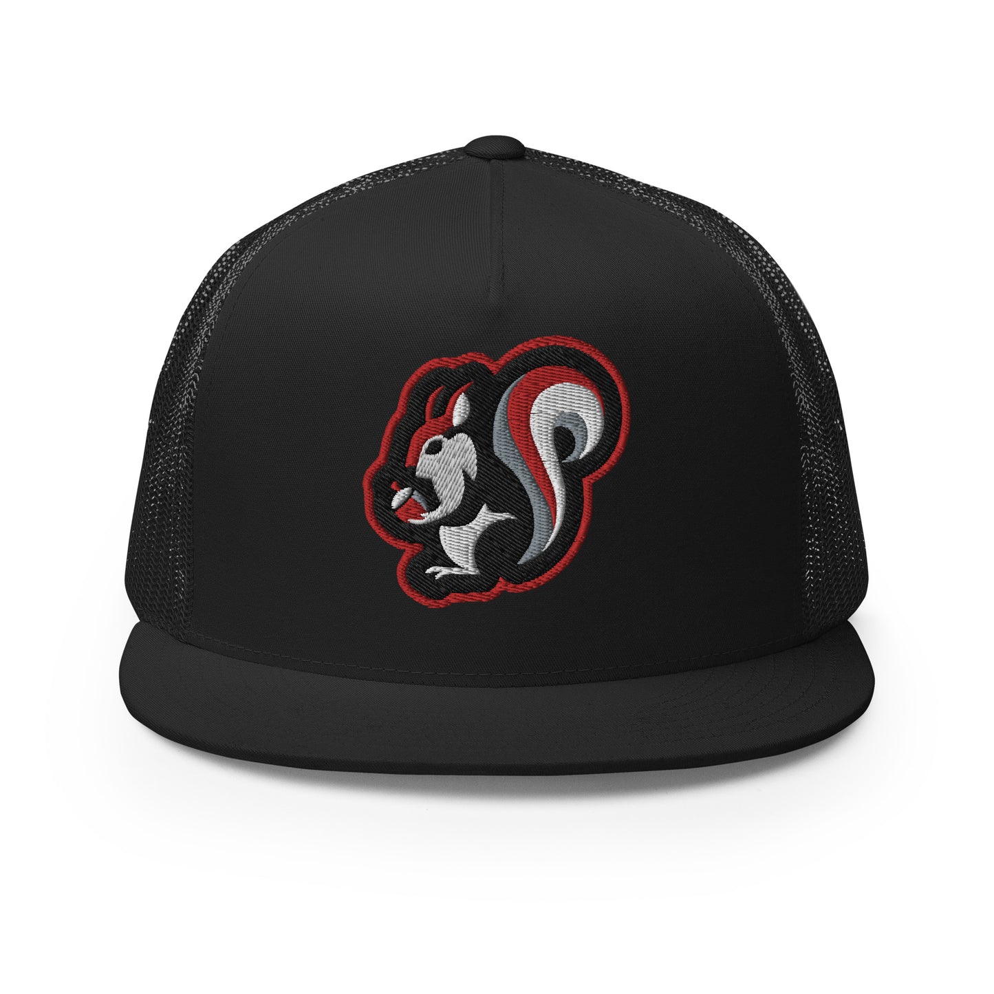 Raleigh Squirrel Trucker Cap in Red, White, Black, and Gray