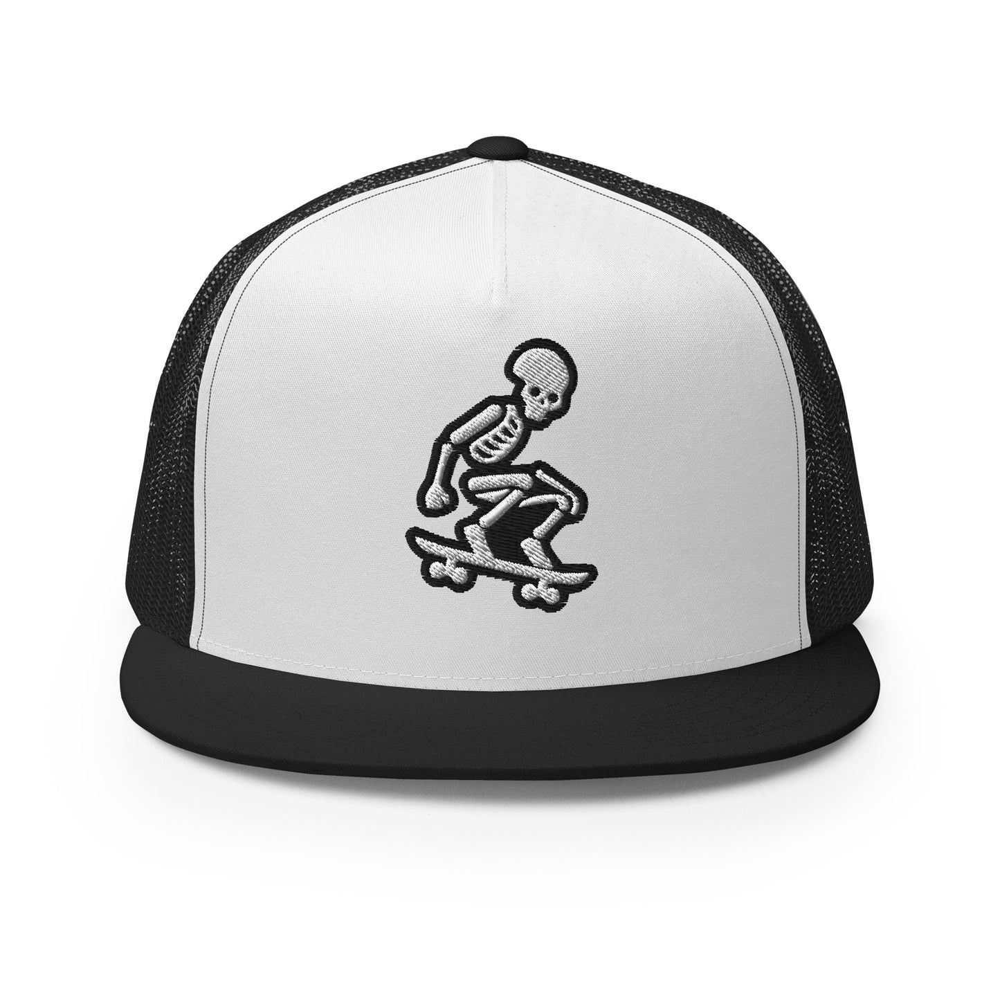 Skeleton Skater Trucker Cap in Black & White