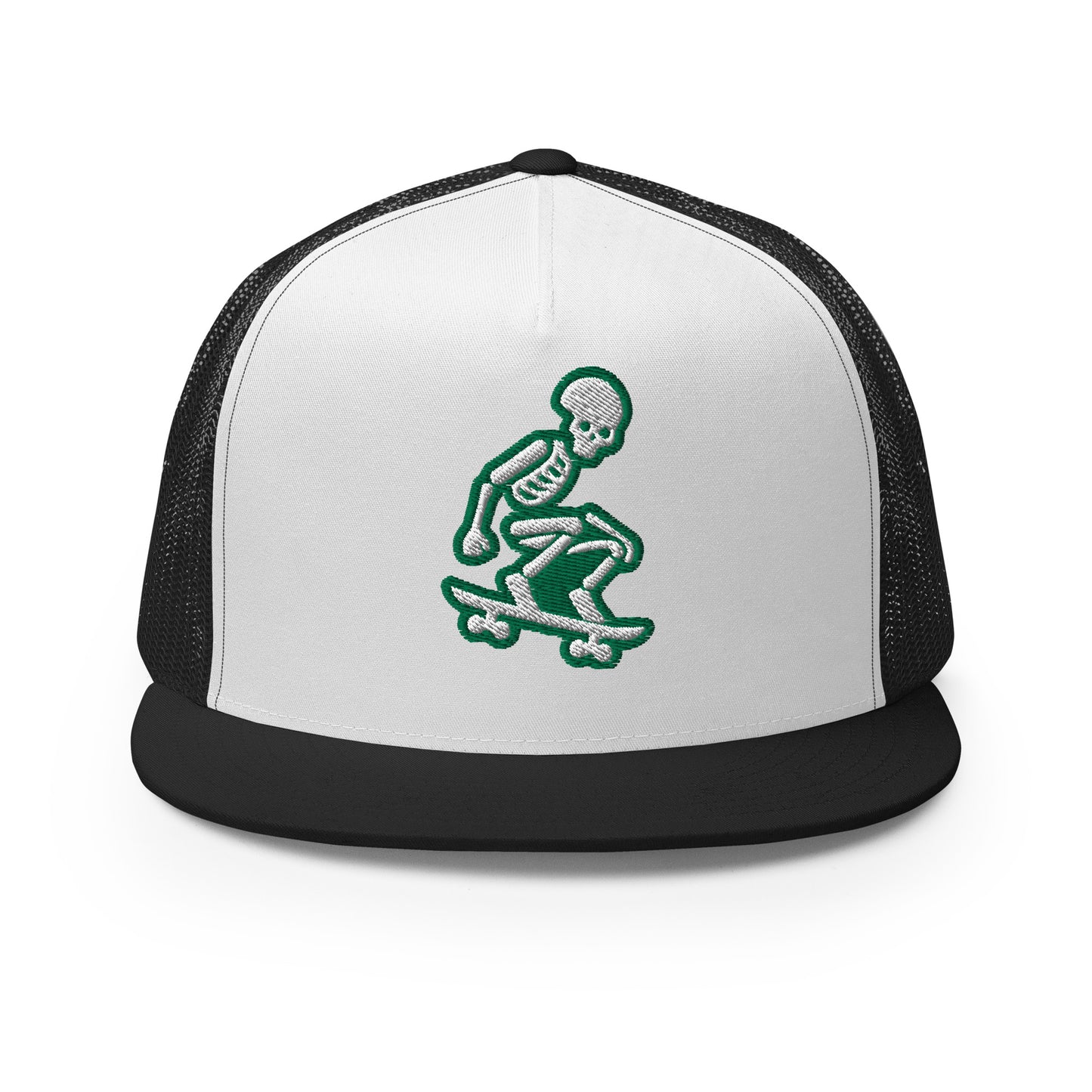 Skeleton Skater Trucker Cap in Kelly Green and White