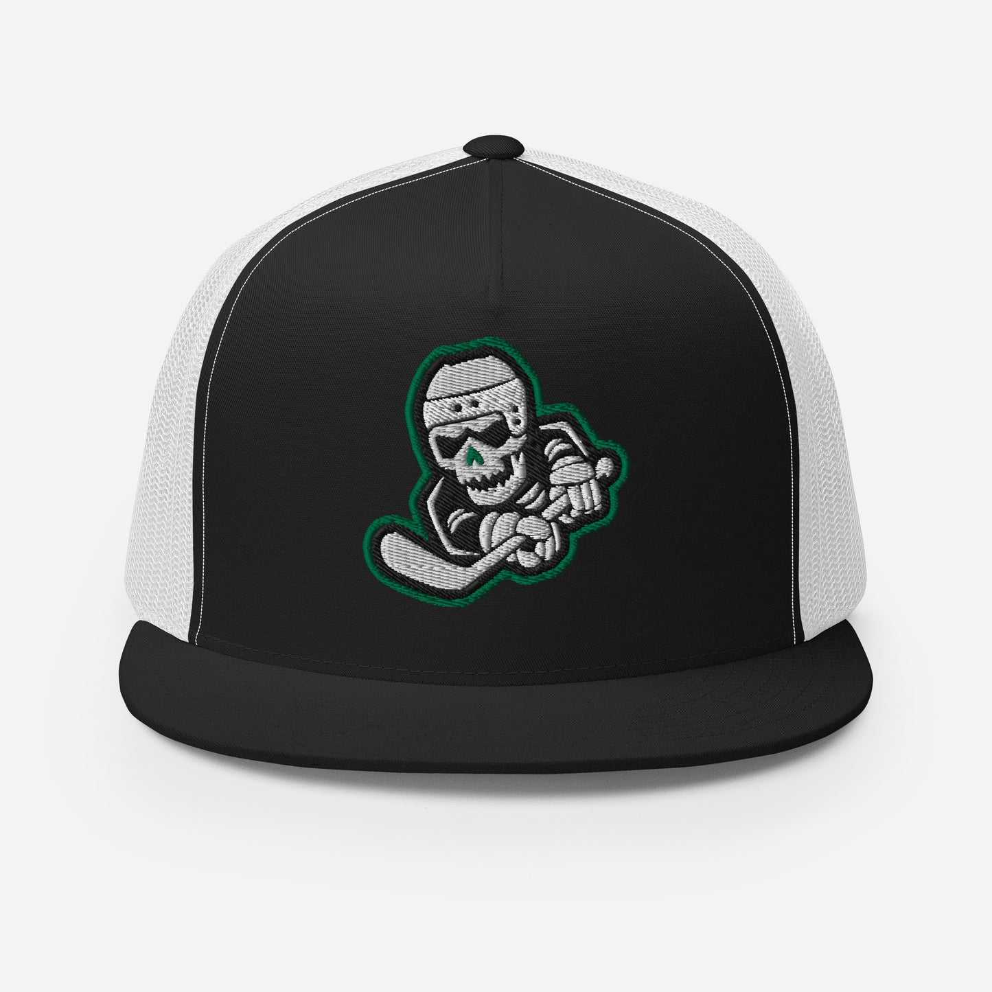 Skeleton Striker Trucker Cap in Kelly Green, Black, and White