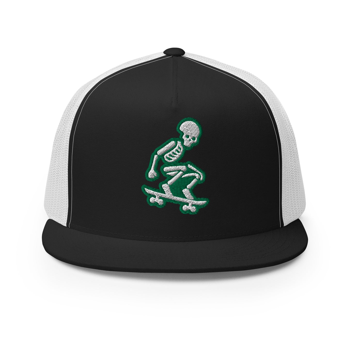 Skeleton Skater Trucker Cap in Kelly Green and White