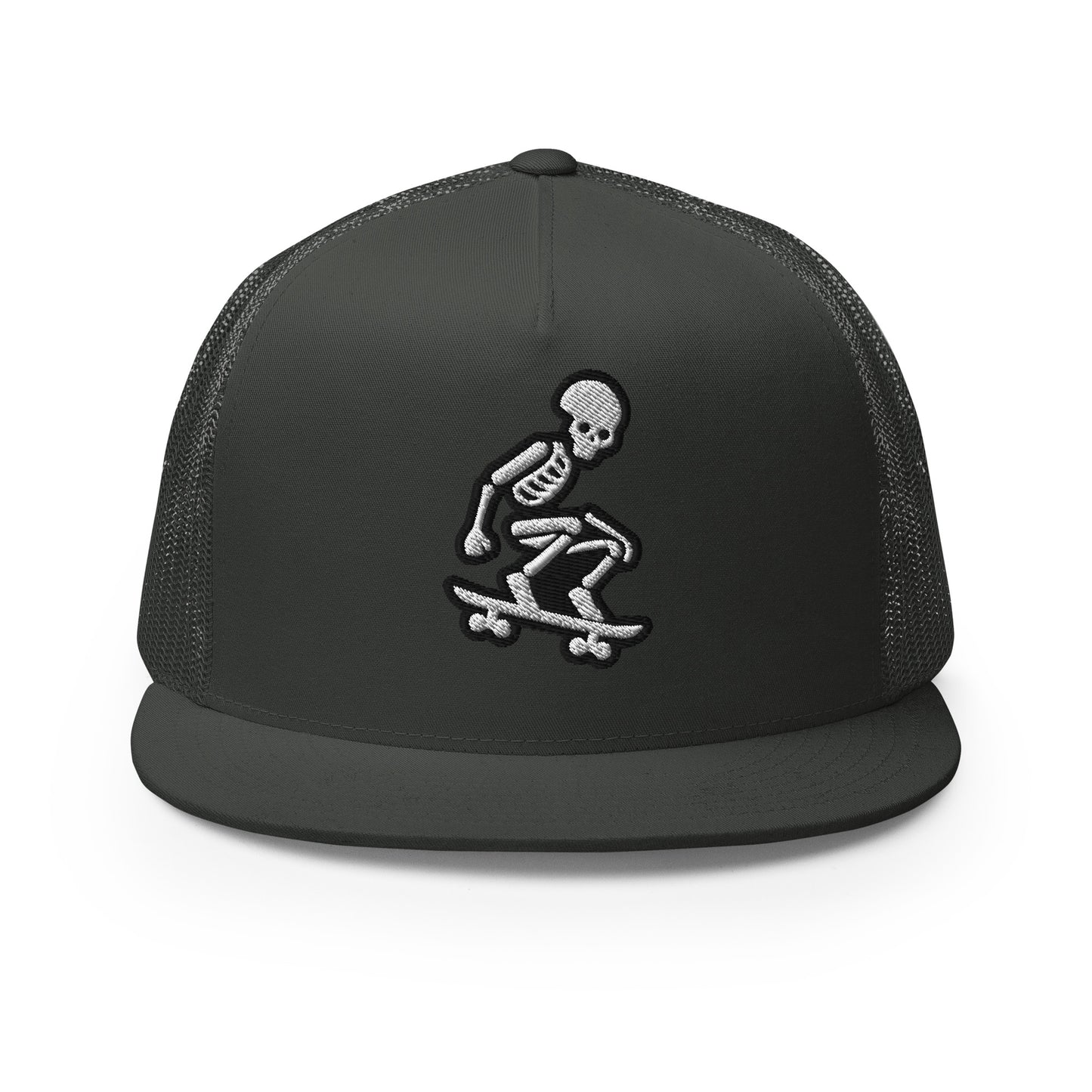 Skeleton Skater Trucker Cap in Black & White