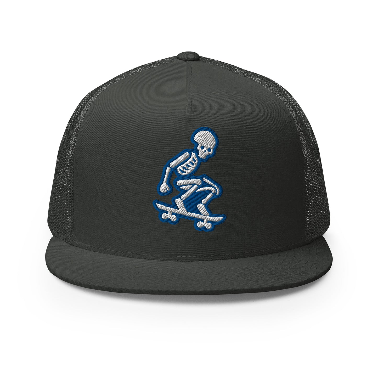 Skeleton Skater Trucker Cap in Royal Blue and White