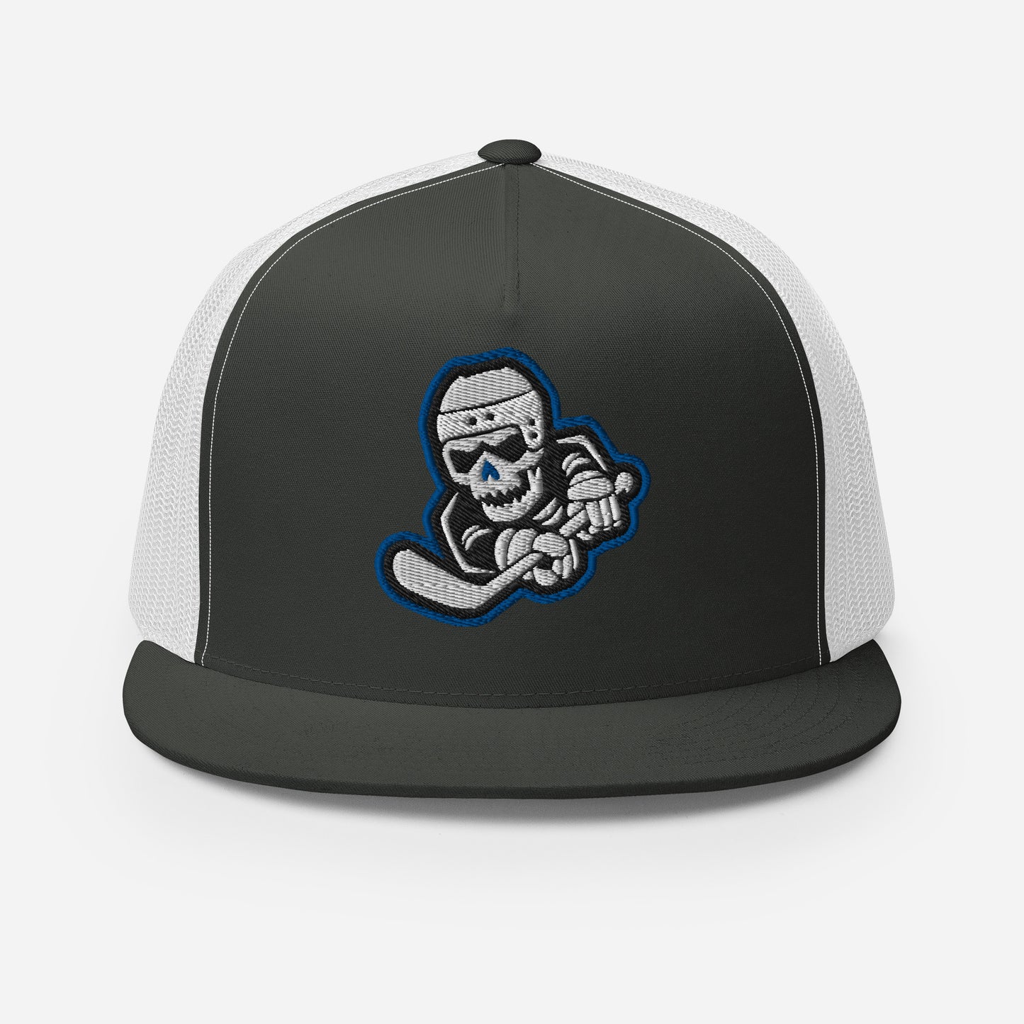 Skeleton Striker Trucker Cap in Royal Blue, Black, and White