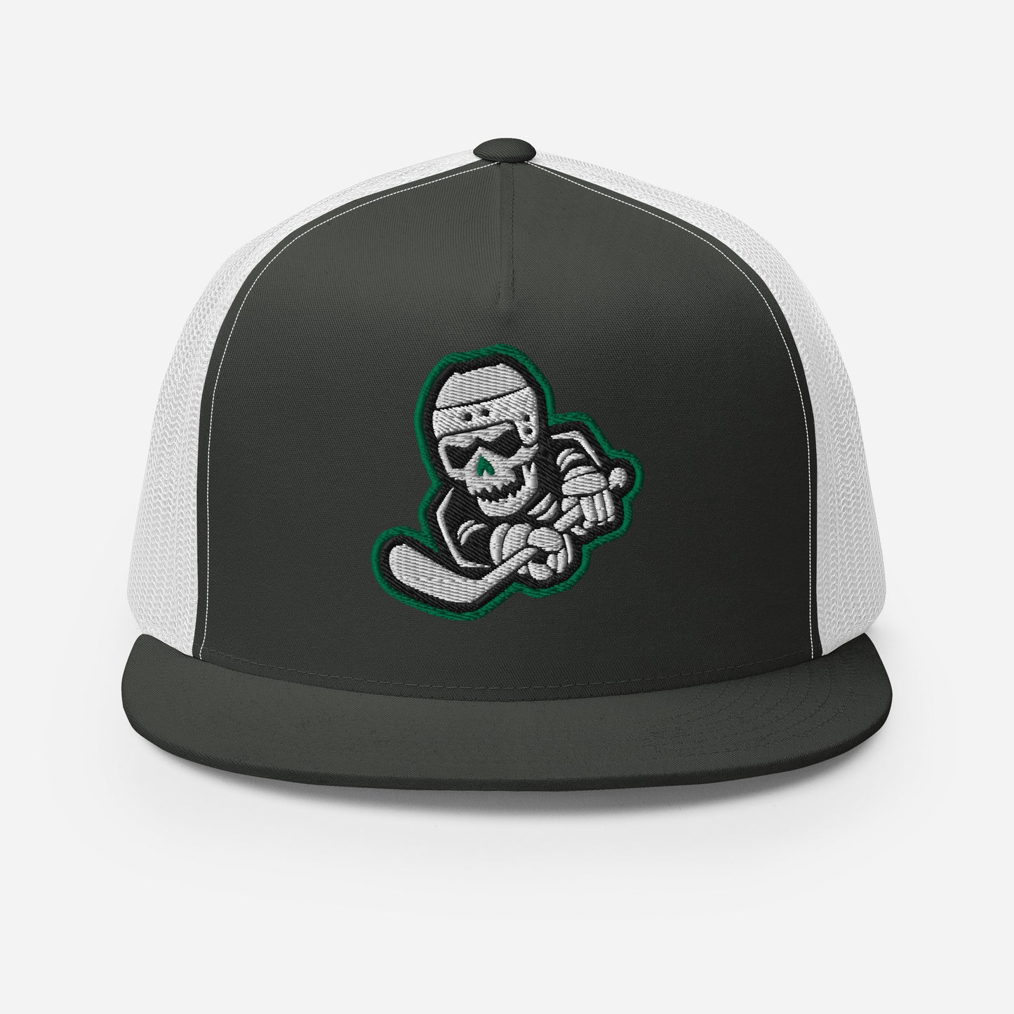 Skeleton Striker Trucker Cap in Kelly Green, Black, and White