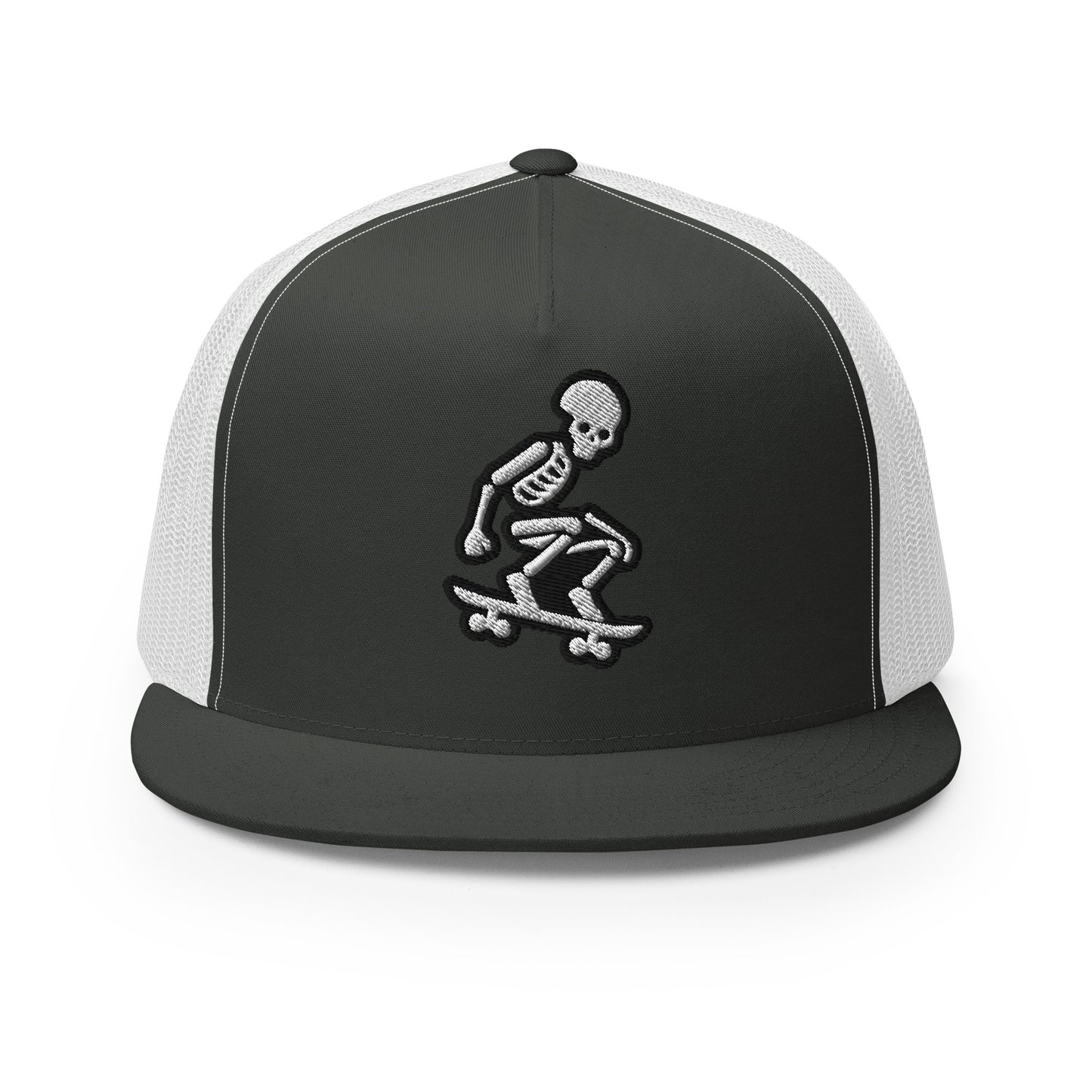 Skeleton Skater Trucker Cap in Black & White