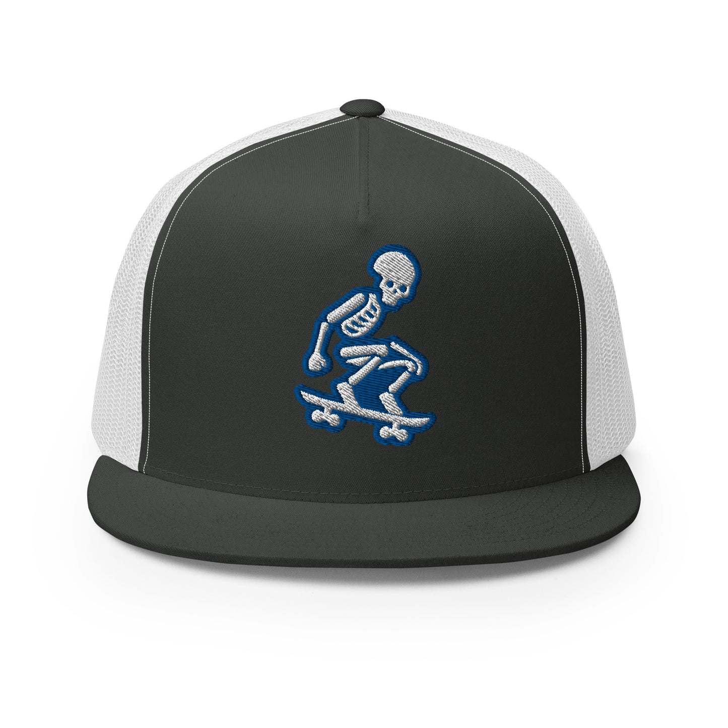 Skeleton Skater Trucker Cap in Royal Blue and White