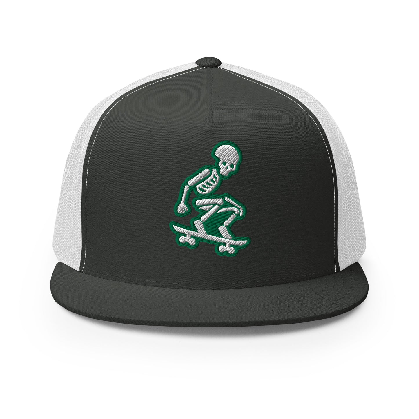 Skeleton Skater Trucker Cap in Kelly Green and White