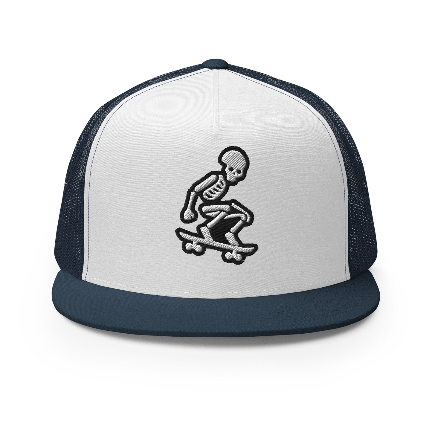 Skeleton Skater Trucker Cap in Black & White