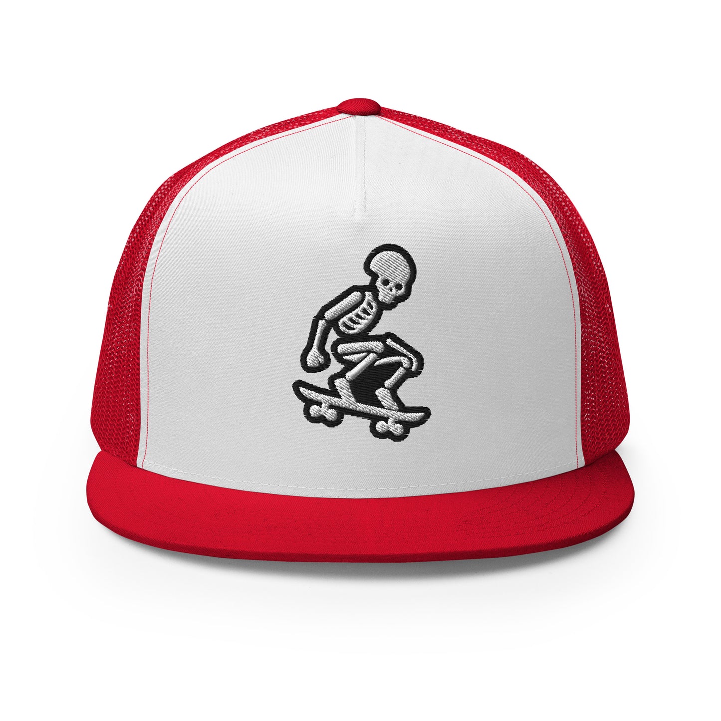 Skeleton Skater Trucker Cap in Black & White