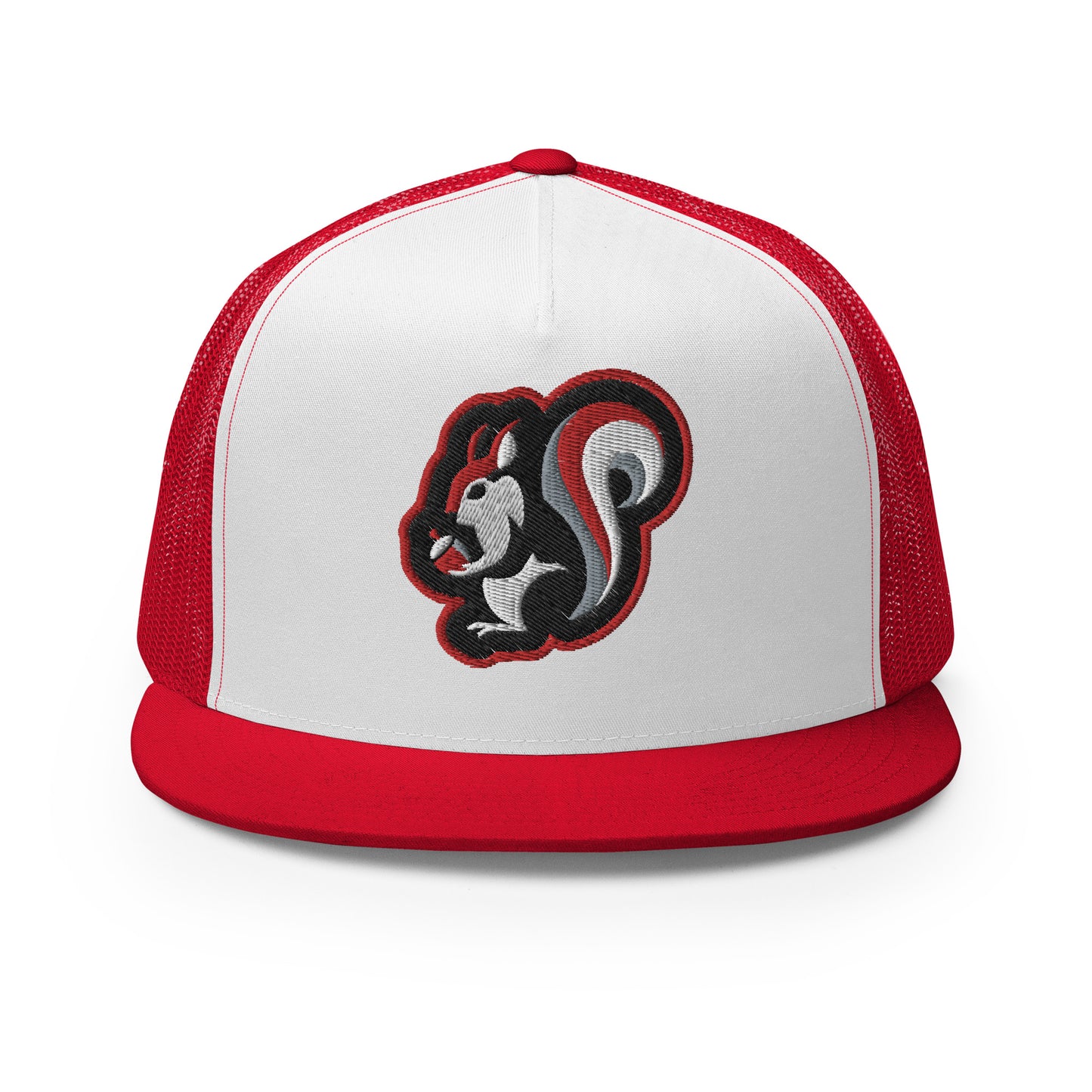 Raleigh Squirrel Trucker Cap in Red, White, Black, and Gray