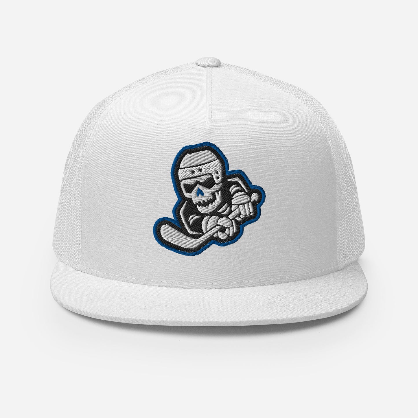 Skeleton Striker Trucker Cap in Royal Blue, Black, and White