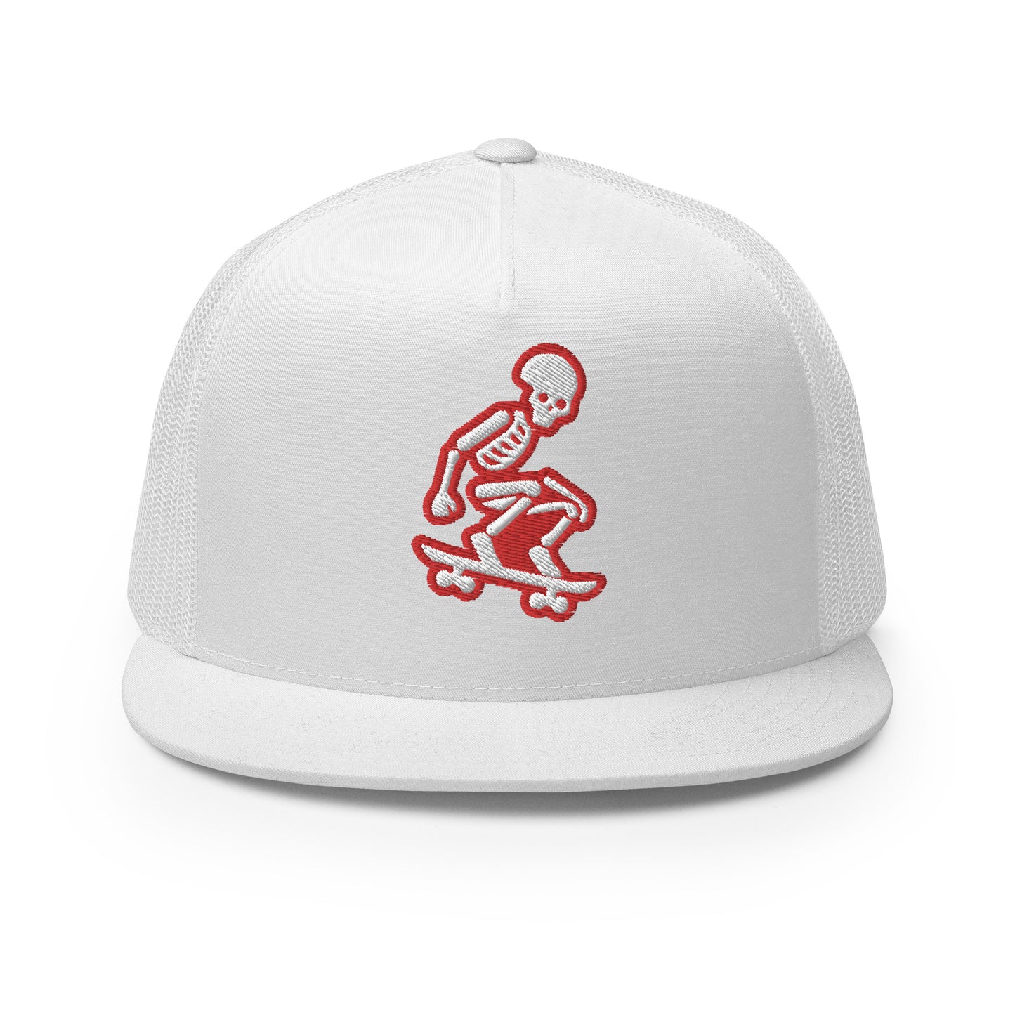 Skeleton Skater Trucker Cap in Red and White