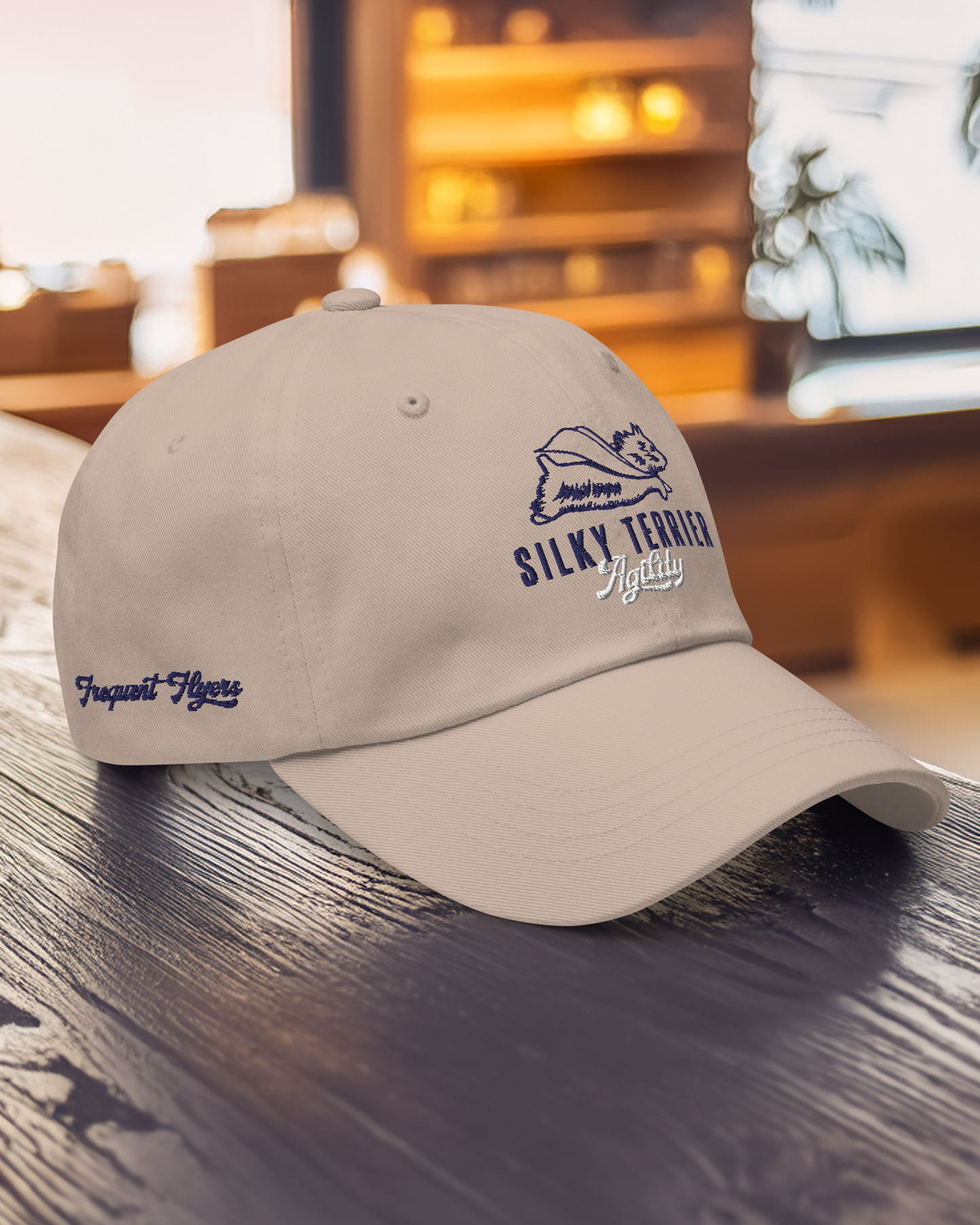 Silky Terrier Dad Hat - Custom Design - Navy/White Stitching