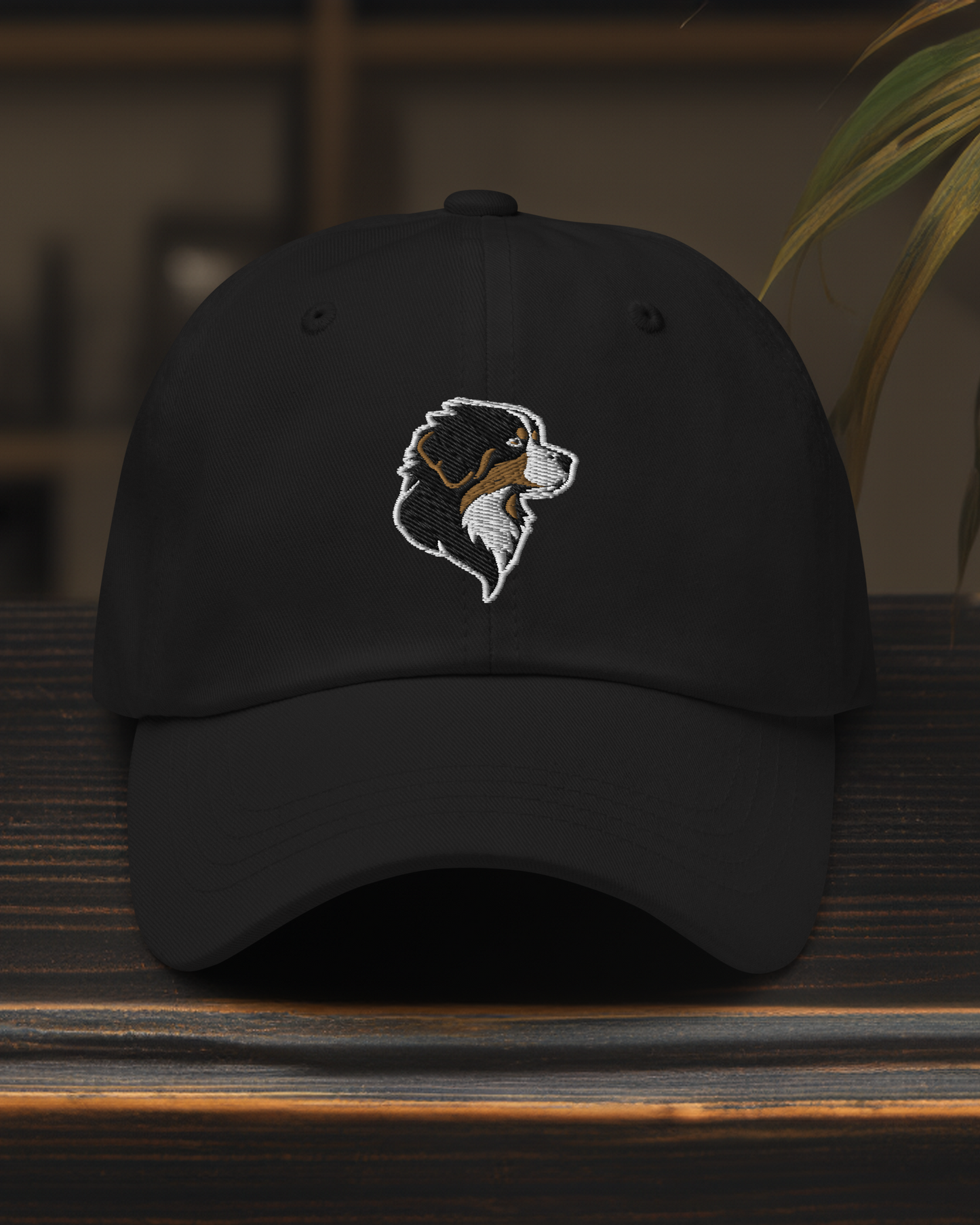 Bernese Mountain Dog Dad Hat in Gold, Black, and White