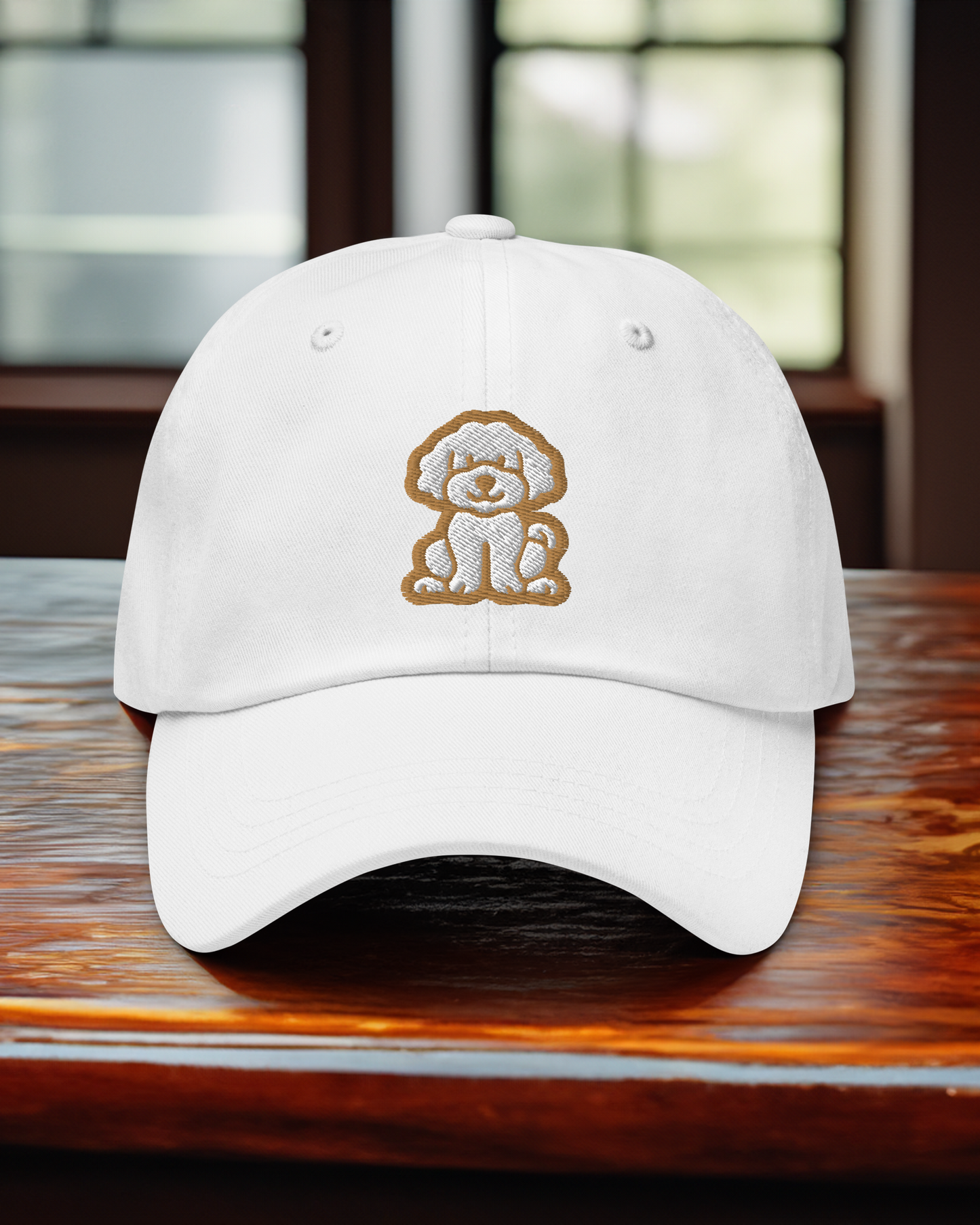 Cavapoo Dad Hat in White and Gold