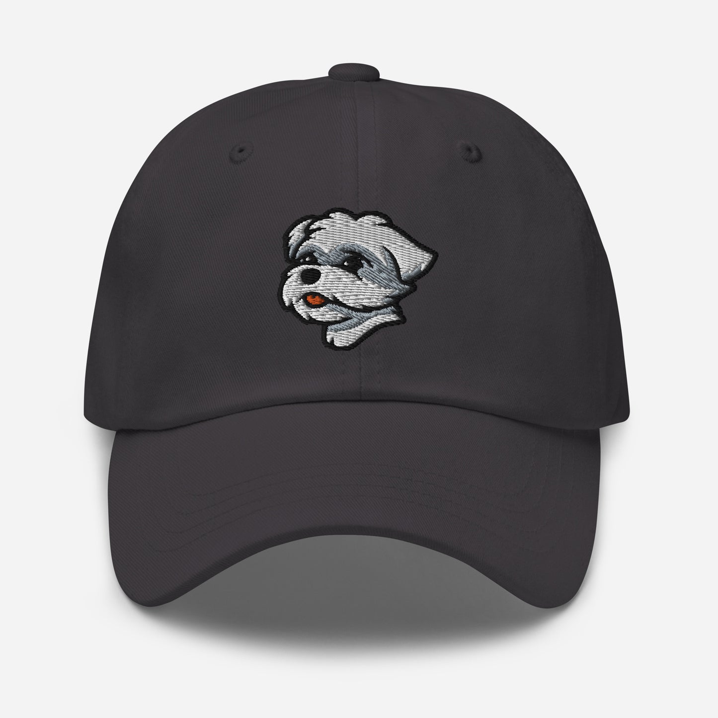 Maltese Dad Hat in White, Gray, and Pink