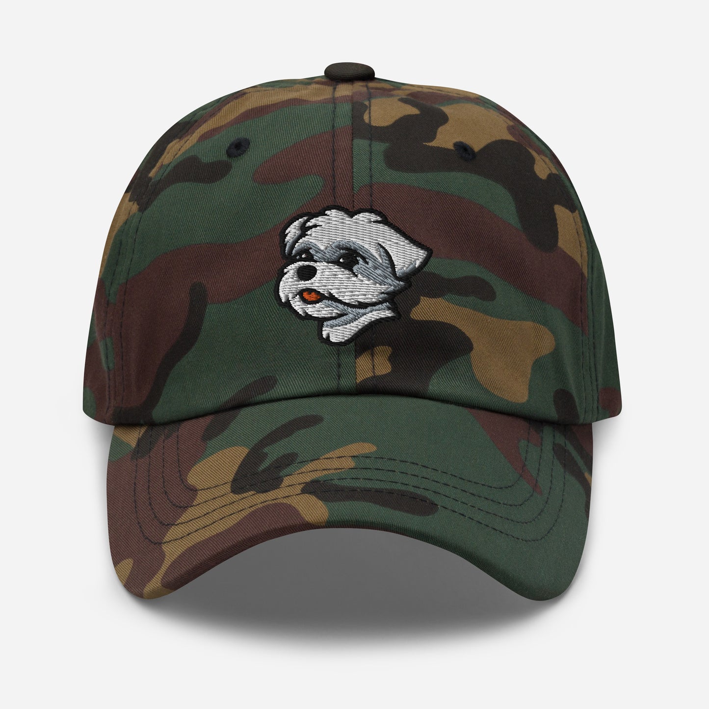 Maltese Dad Hat in White, Gray, and Pink