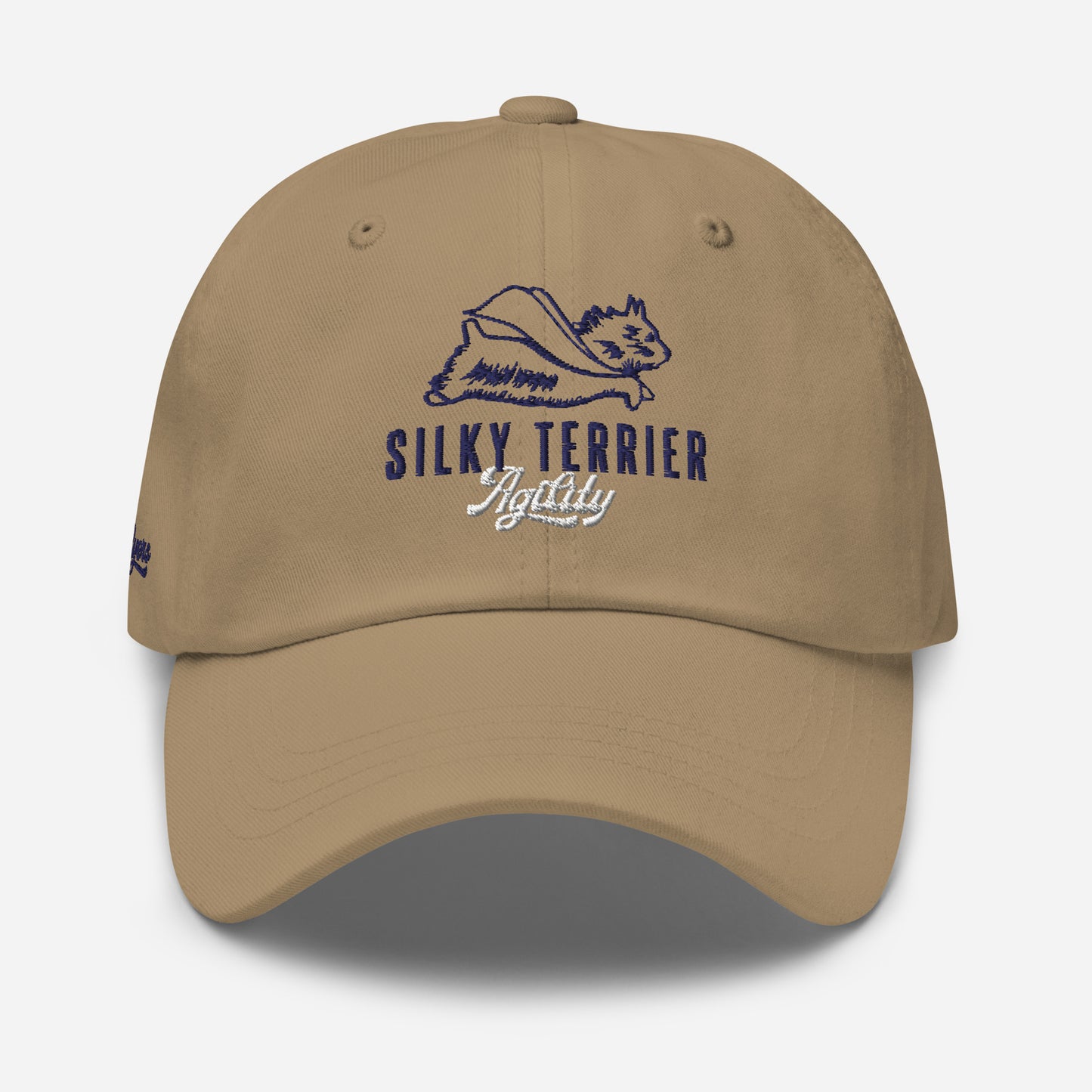 Silky Terrier Dad Hat - Custom Design - Navy/White Stitching