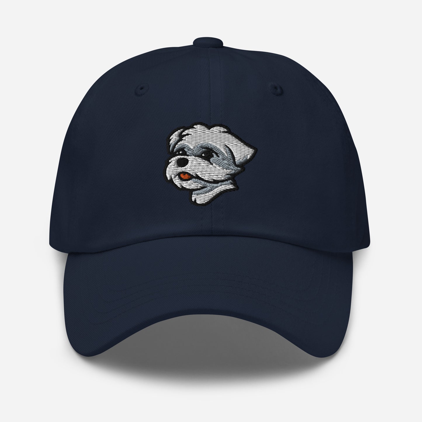 Maltese Dad Hat in White, Gray, and Pink