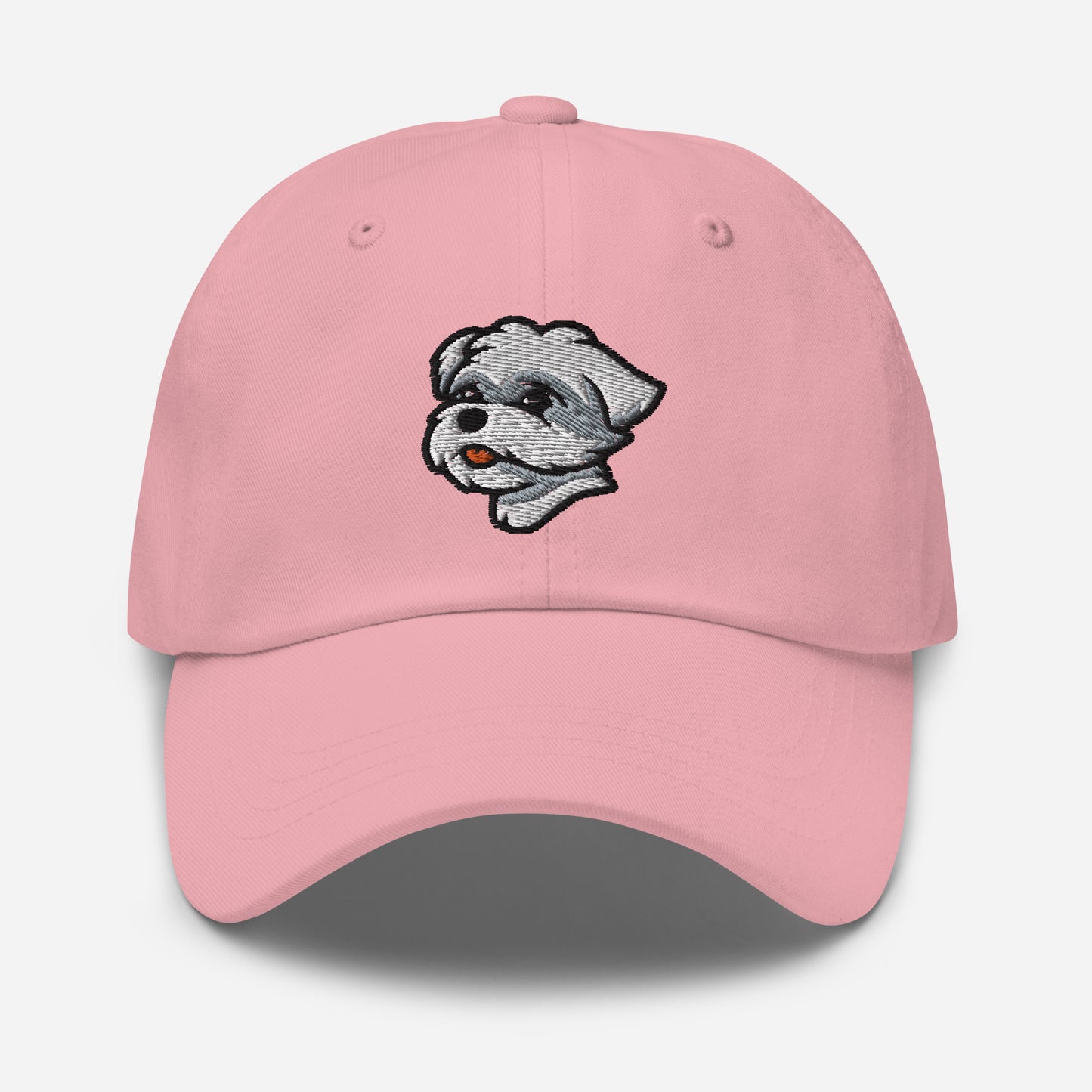 Maltese Dad Hat in White, Gray, and Pink