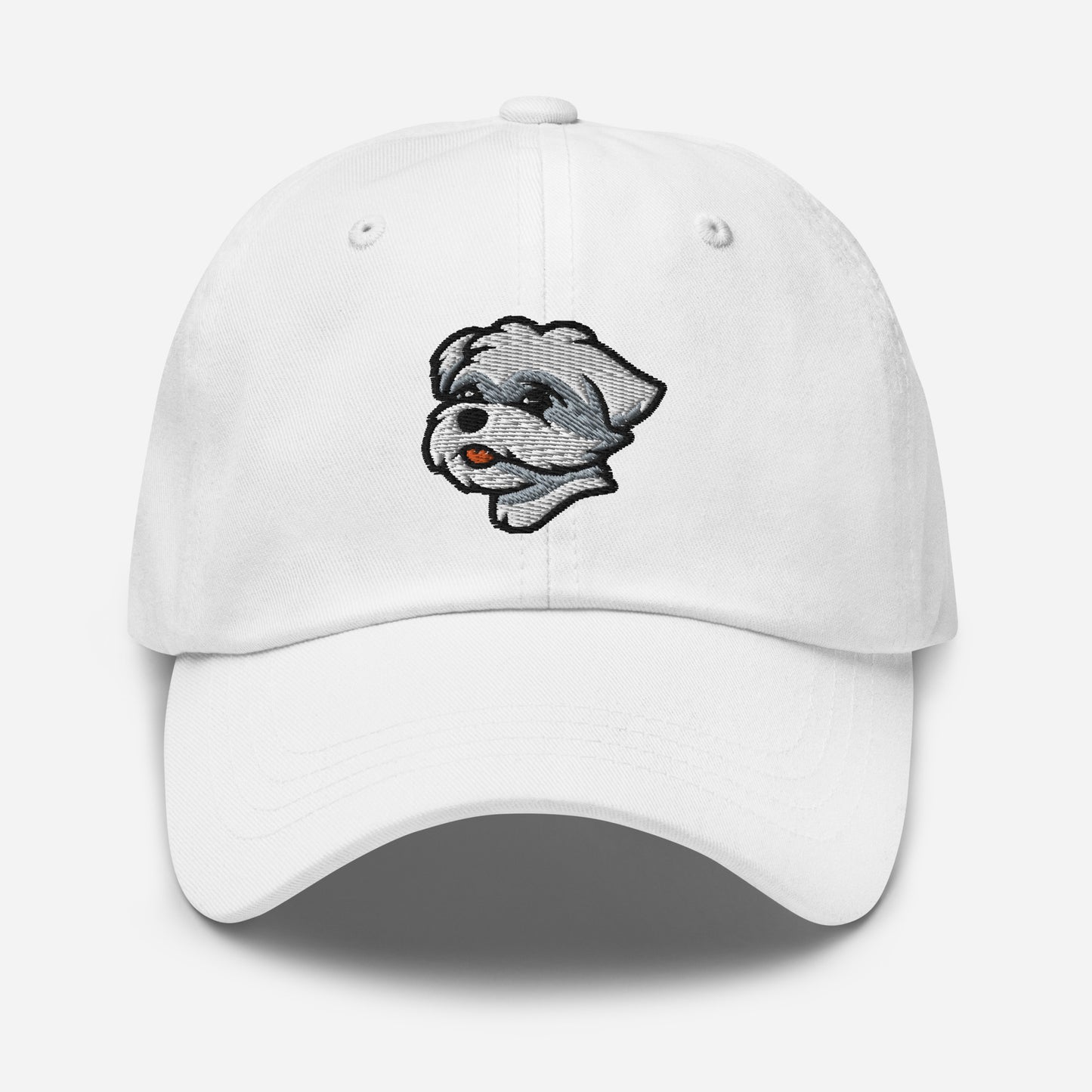 Maltese Dad Hat in White, Gray, and Pink