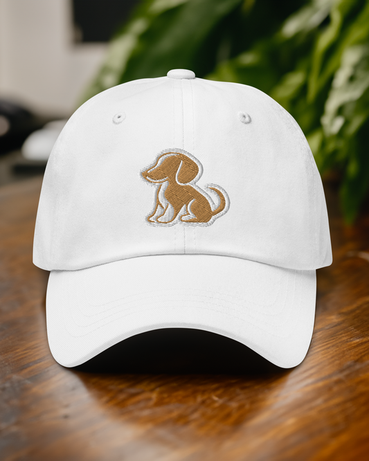 Dachshund Dad Hat in Gold and White