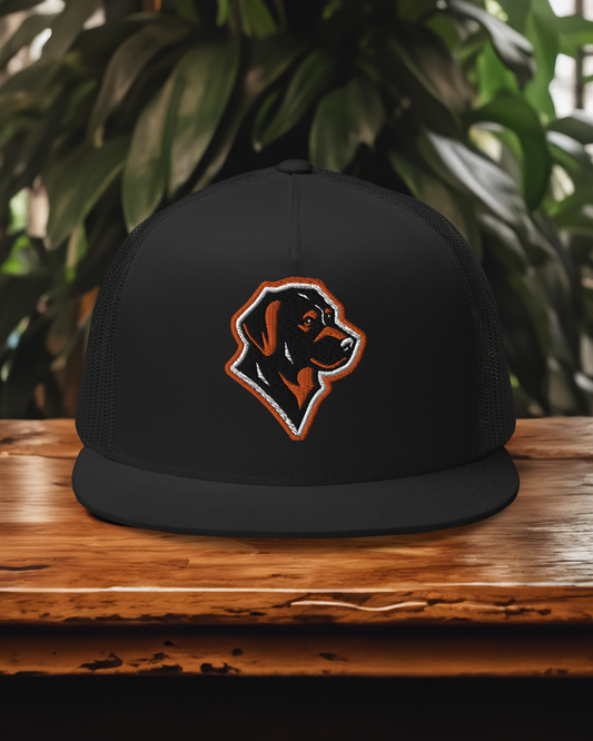 Labrador Retriever Trucker Cap in Orange, Black, and White