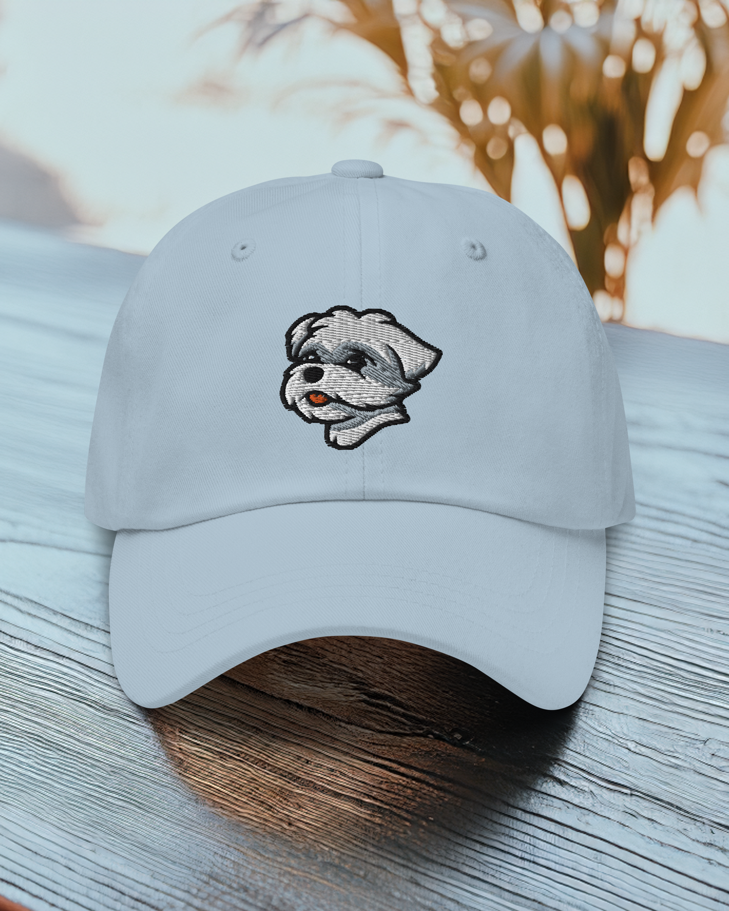 Maltese Dad Hat in White, Gray, and Pink