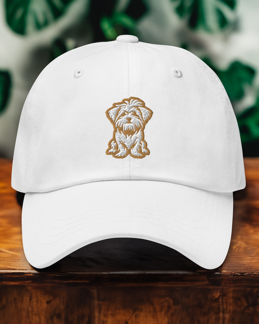 Morkie Dad Hat in Gold and White