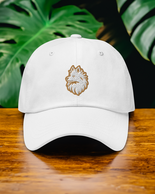 Pomeranian Dad Hat in Gold and White