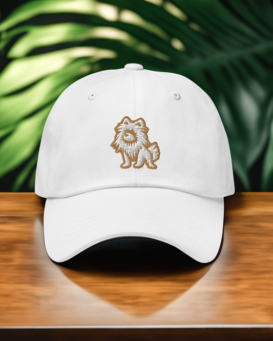 Pomeranian Dad Hat in Gold and White