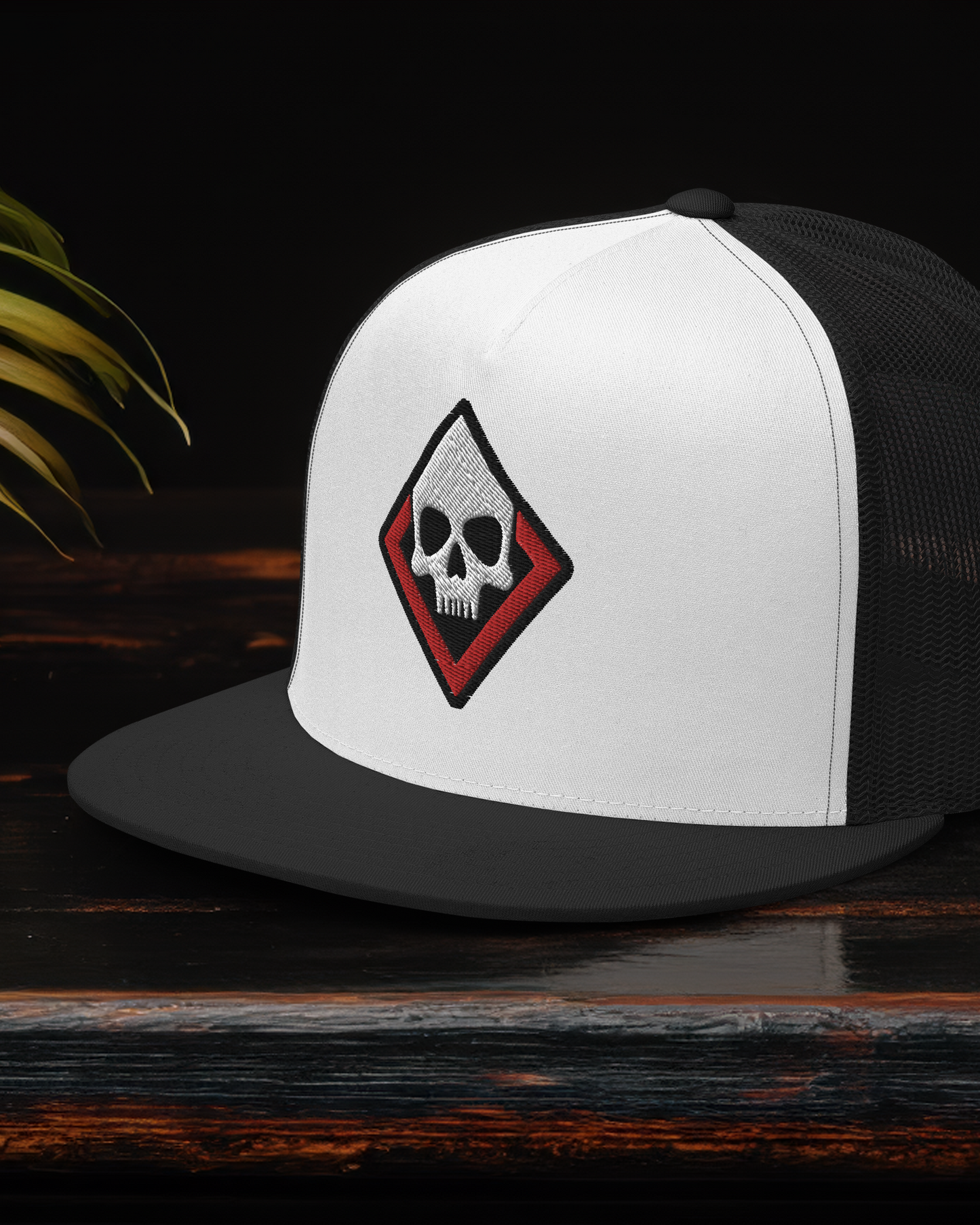 Death Diamond Trucker Cap in Red, Black, and White