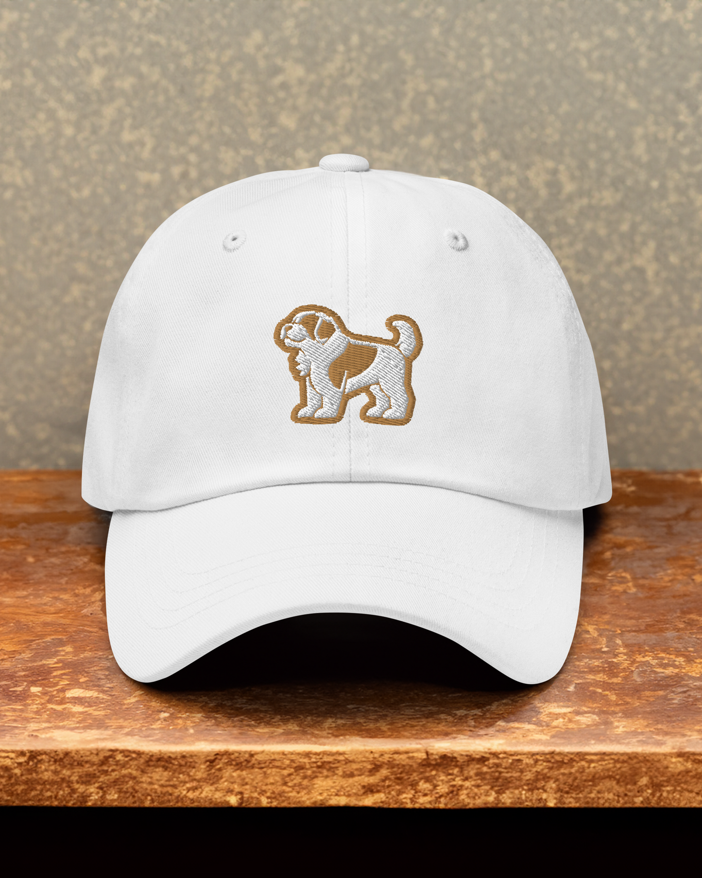 Saint Bernard Dad Hat in Gold and White