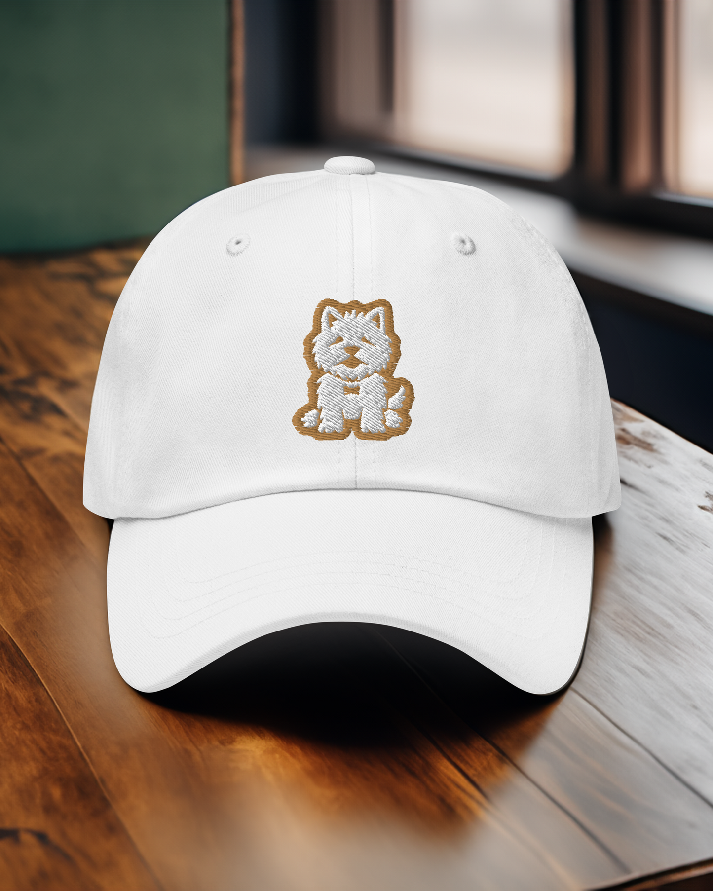 Westie Dad Hat in Gold and White